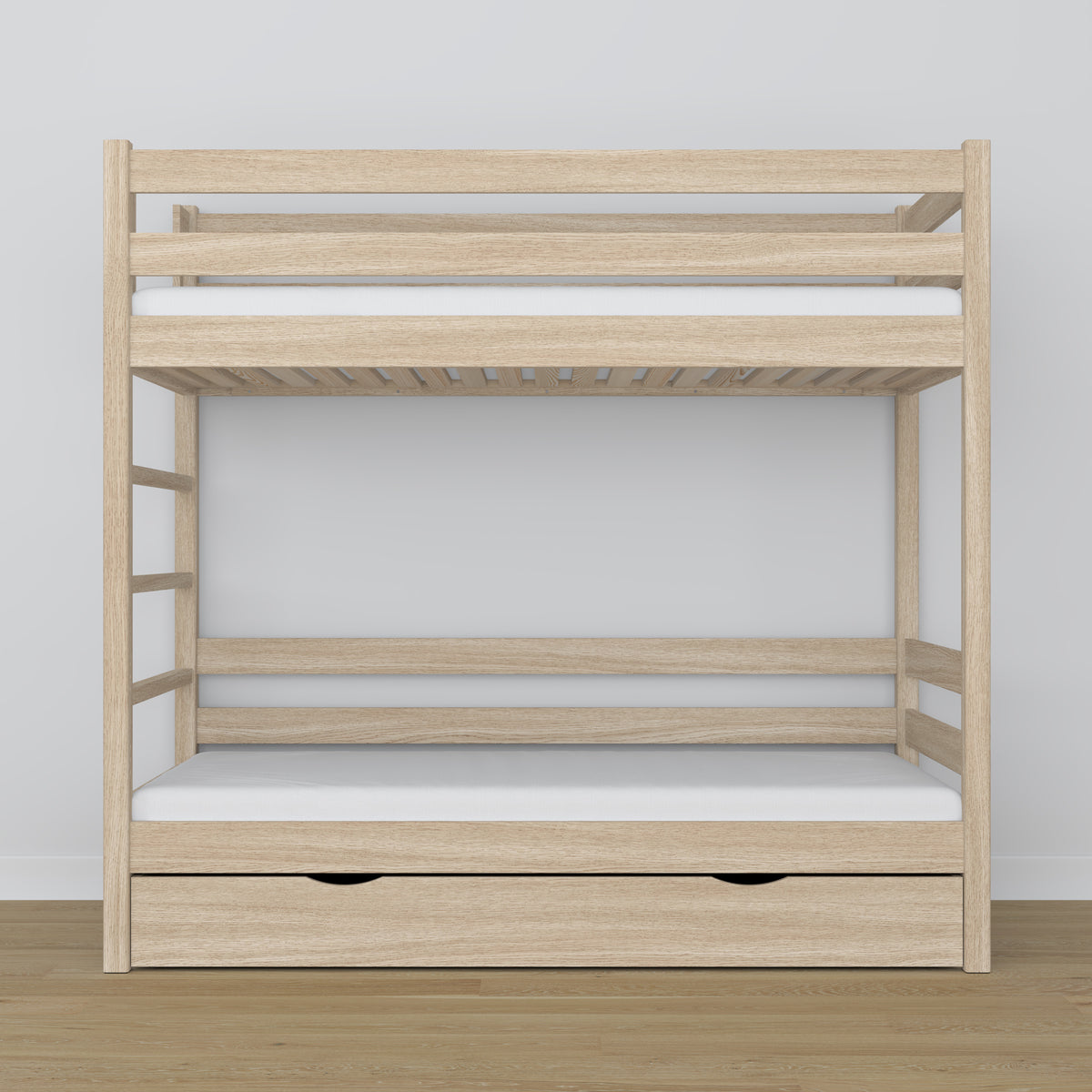 Bleached Oak Bunk Bed – Oak Slatted Frame, Side View