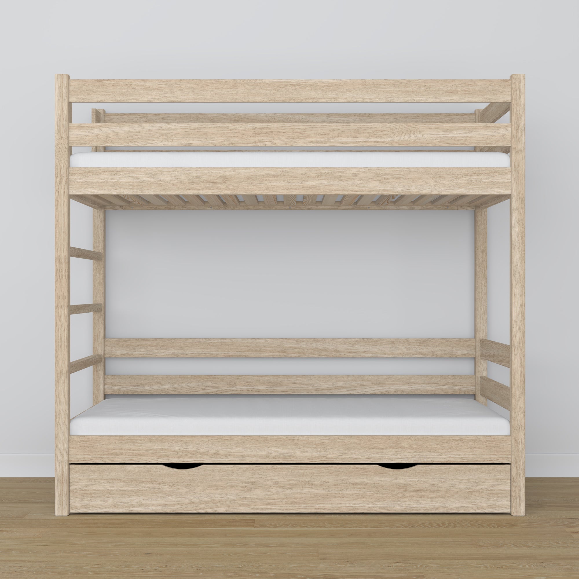Bleached Oak Bunk Bed – Oak Slatted Frame, Side View