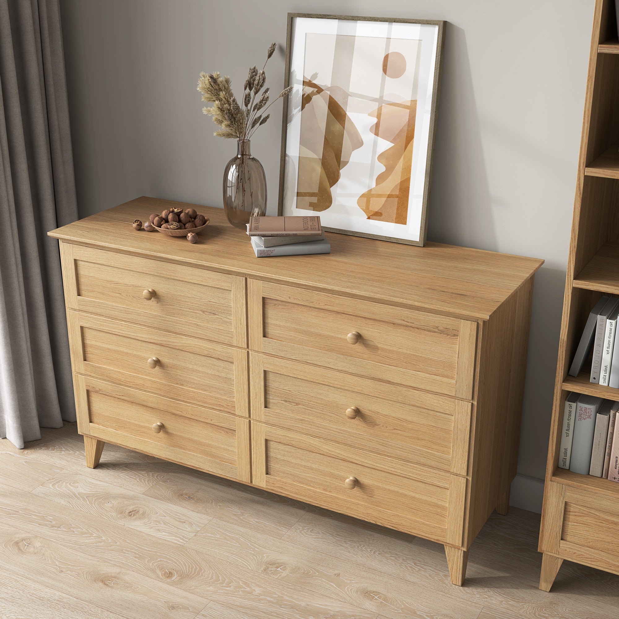 Kommode 6S Eichenholz Natureiche 154 cm im Schlafzimmer – skandinavische Einrichtung