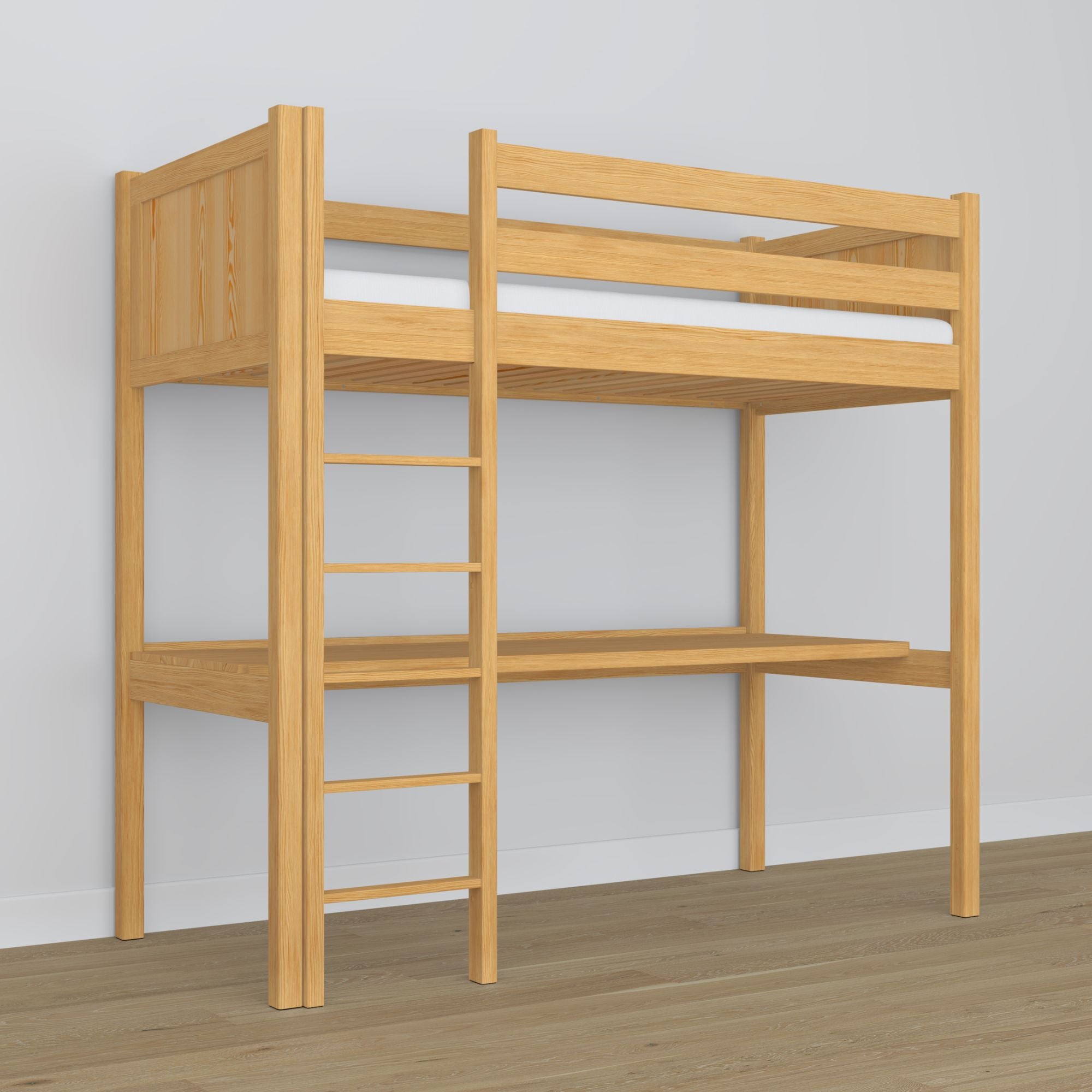 Lit mezzanine avec bureau en bois pin naturel – échelle i barrière ochronna