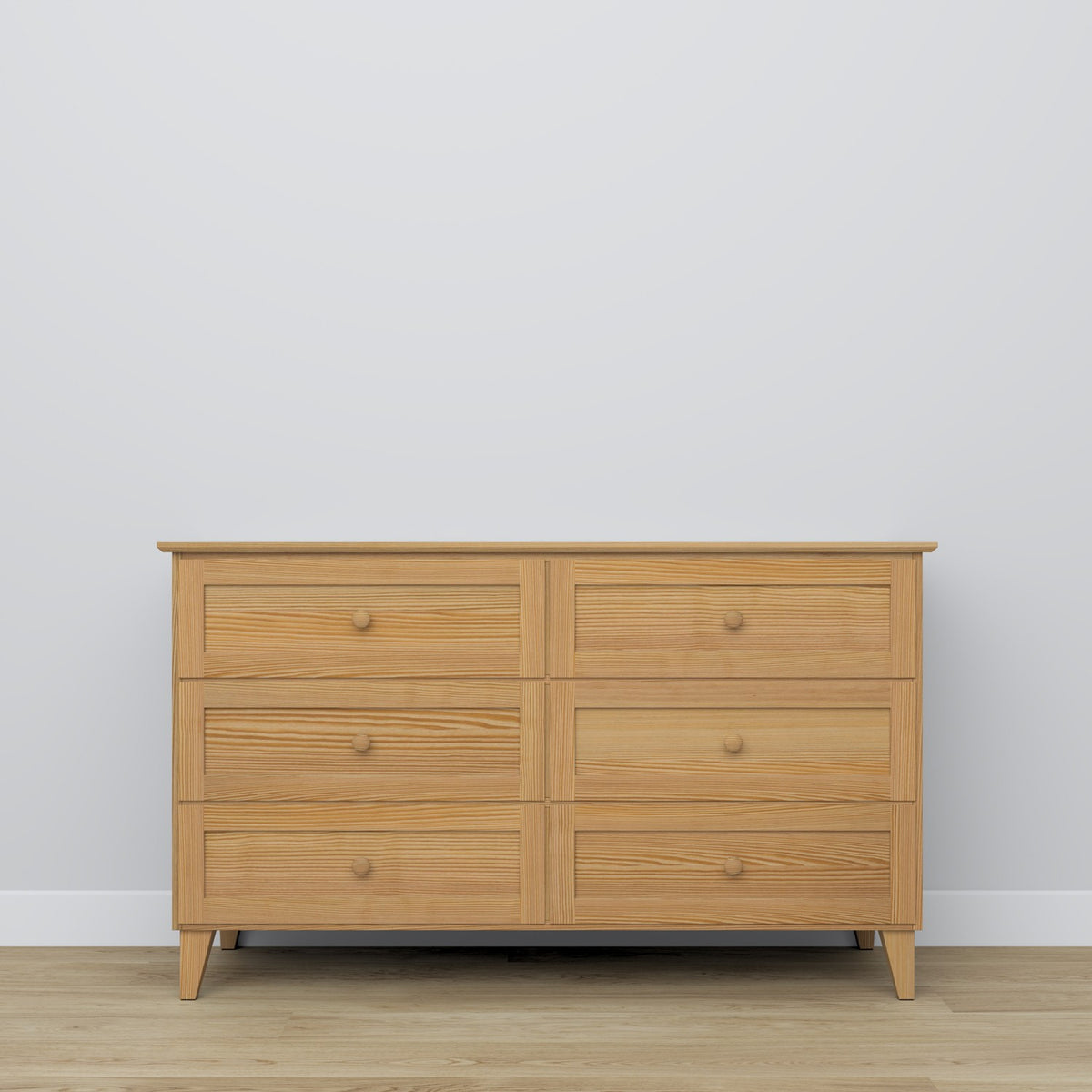 Kommode 6S Naturkiefer – Griff und Schubladenfront, Nahaufnahme Kiefernholz