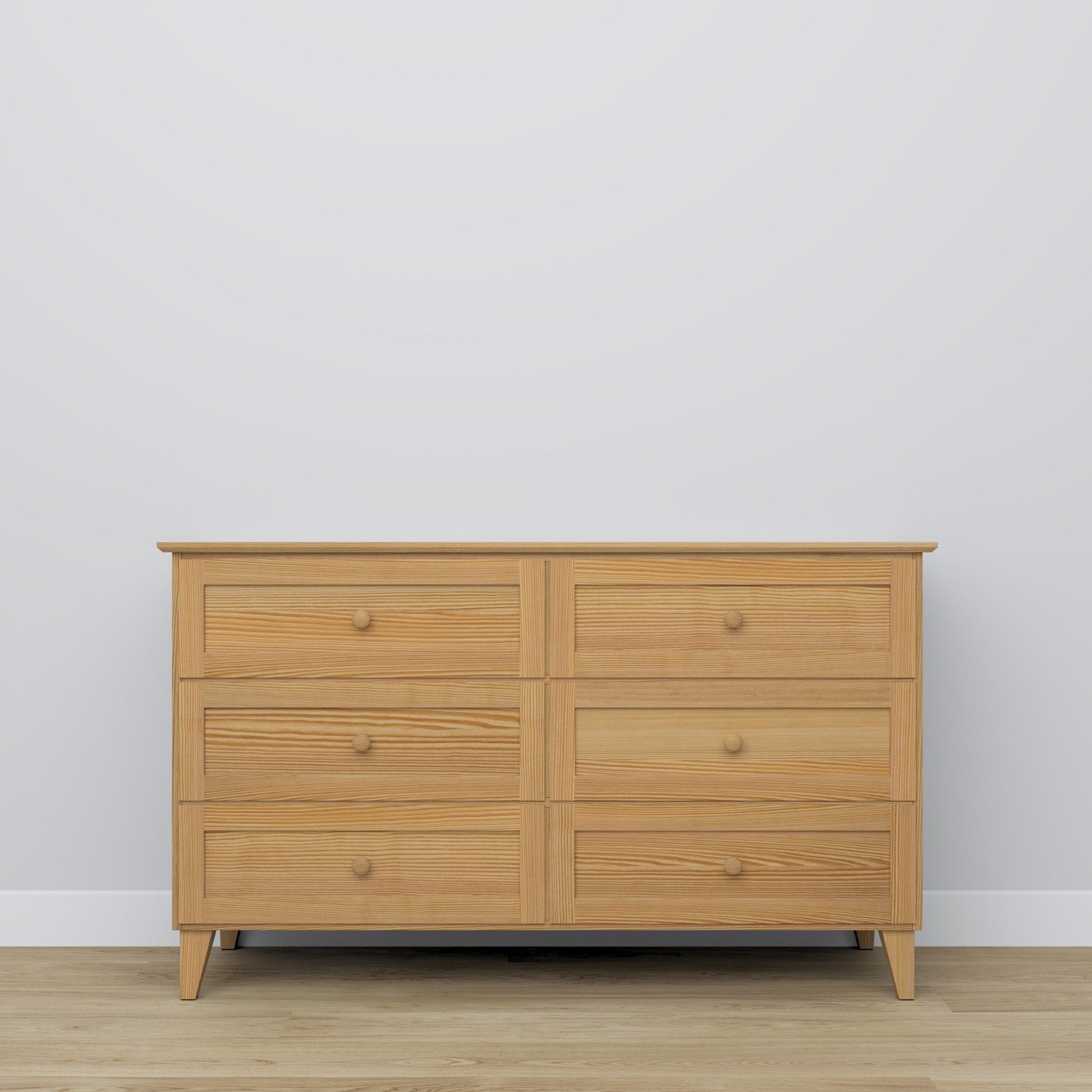 Kommode 6S Naturkiefer – Griff und Schubladenfront, Nahaufnahme Kiefernholz