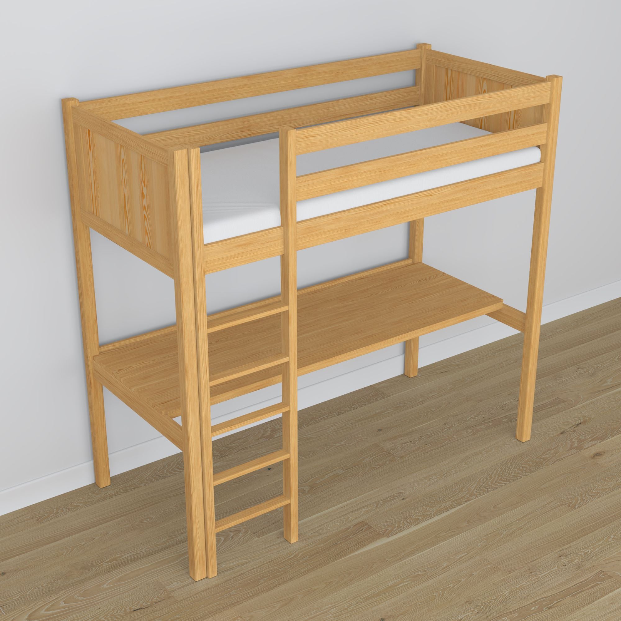 Lit mezzanine pin naturel en bois – vue du dessus na chambre, Nizio
