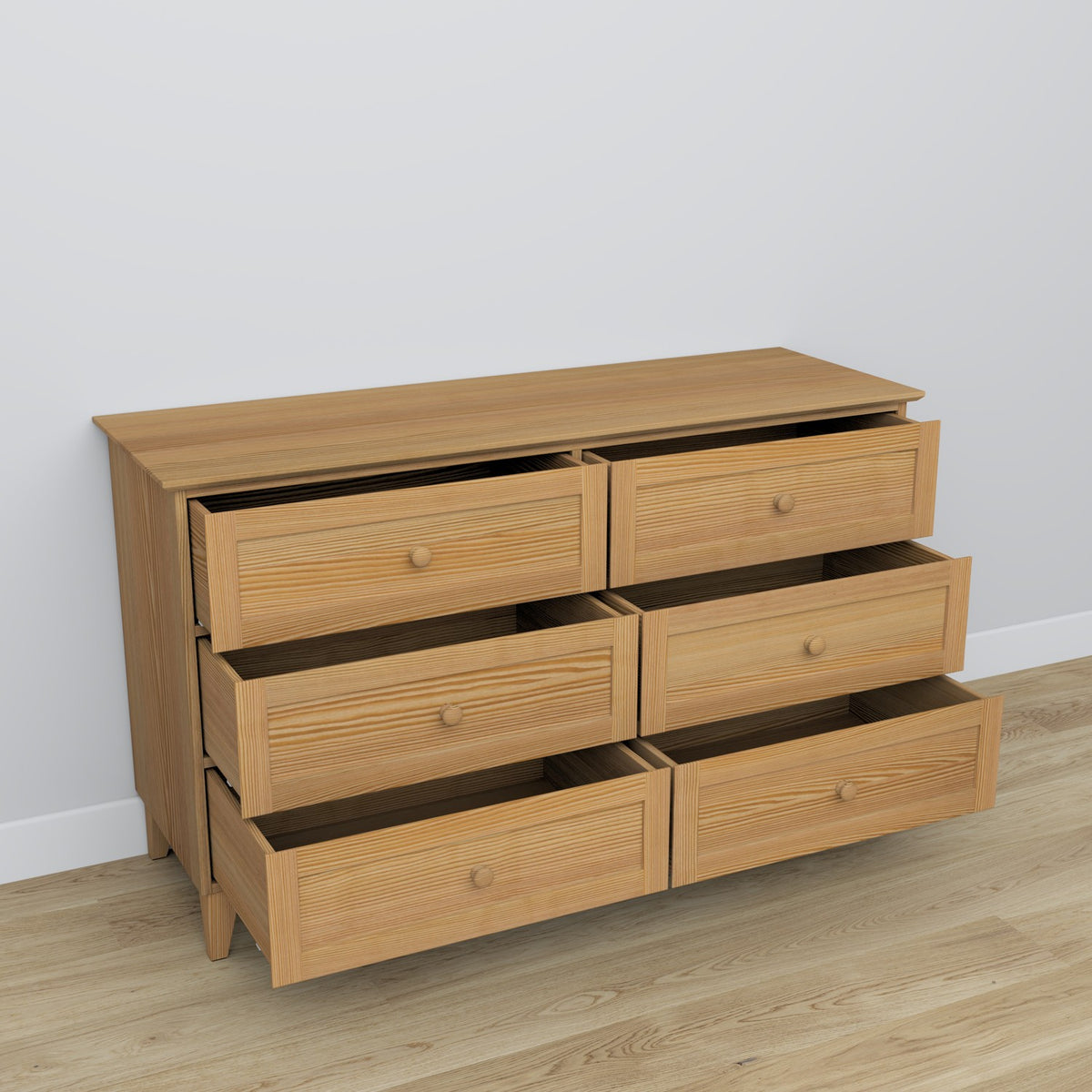 Kommode 6S Kiefernholz Naturkiefer 154 cm im Schlafzimmer – skandinavische Einrichtung