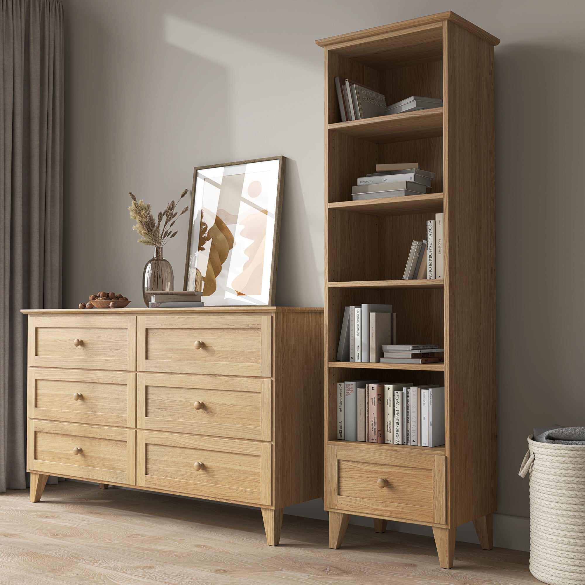 Kommode 6S Natureiche aus Eiche – Seitenansicht, Tiefe und Profil