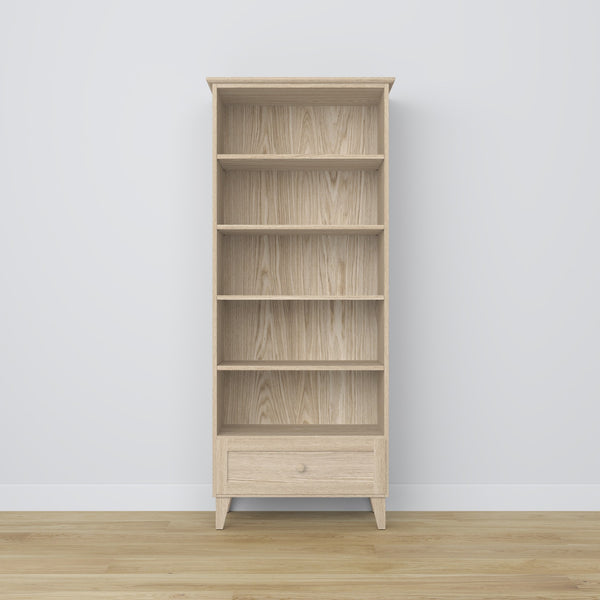 Bookcase with drawer oak bleached oak 80 cm – living room and office, Scandinavian style