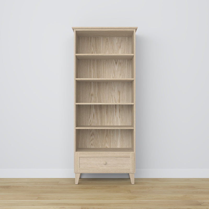 Bookcase with drawer oak bleached oak 80 cm – living room and office, Scandinavian style