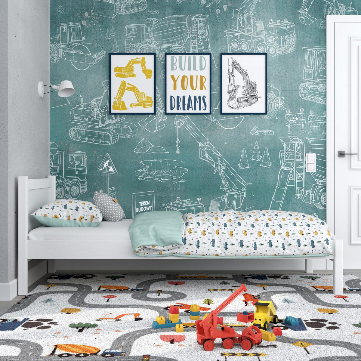 Lit simple en bois blanc – vue de côté, proportions du meuble