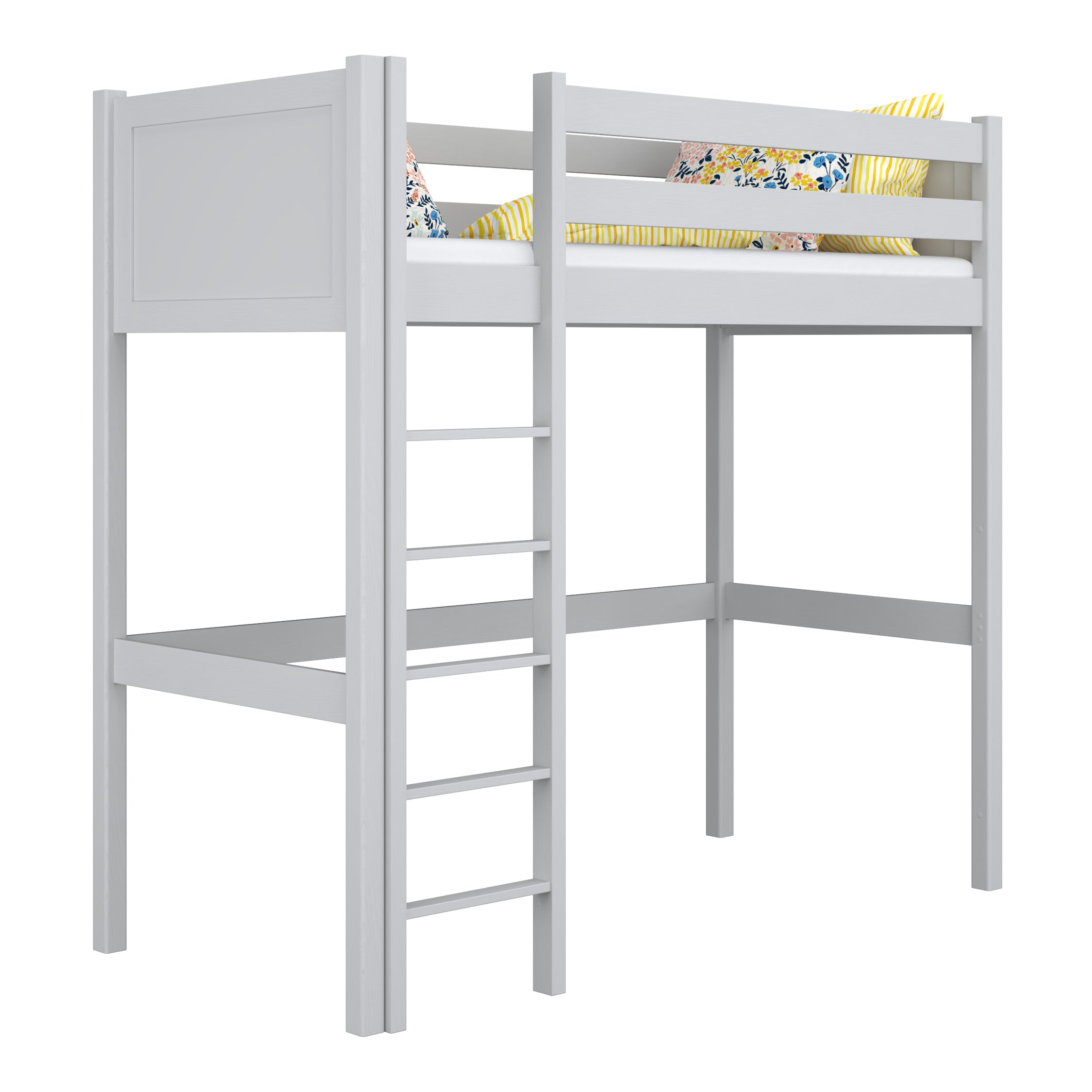 Hochbett aus Holz grau – Kinderzimmer, Massivholz, Scandi-Stil