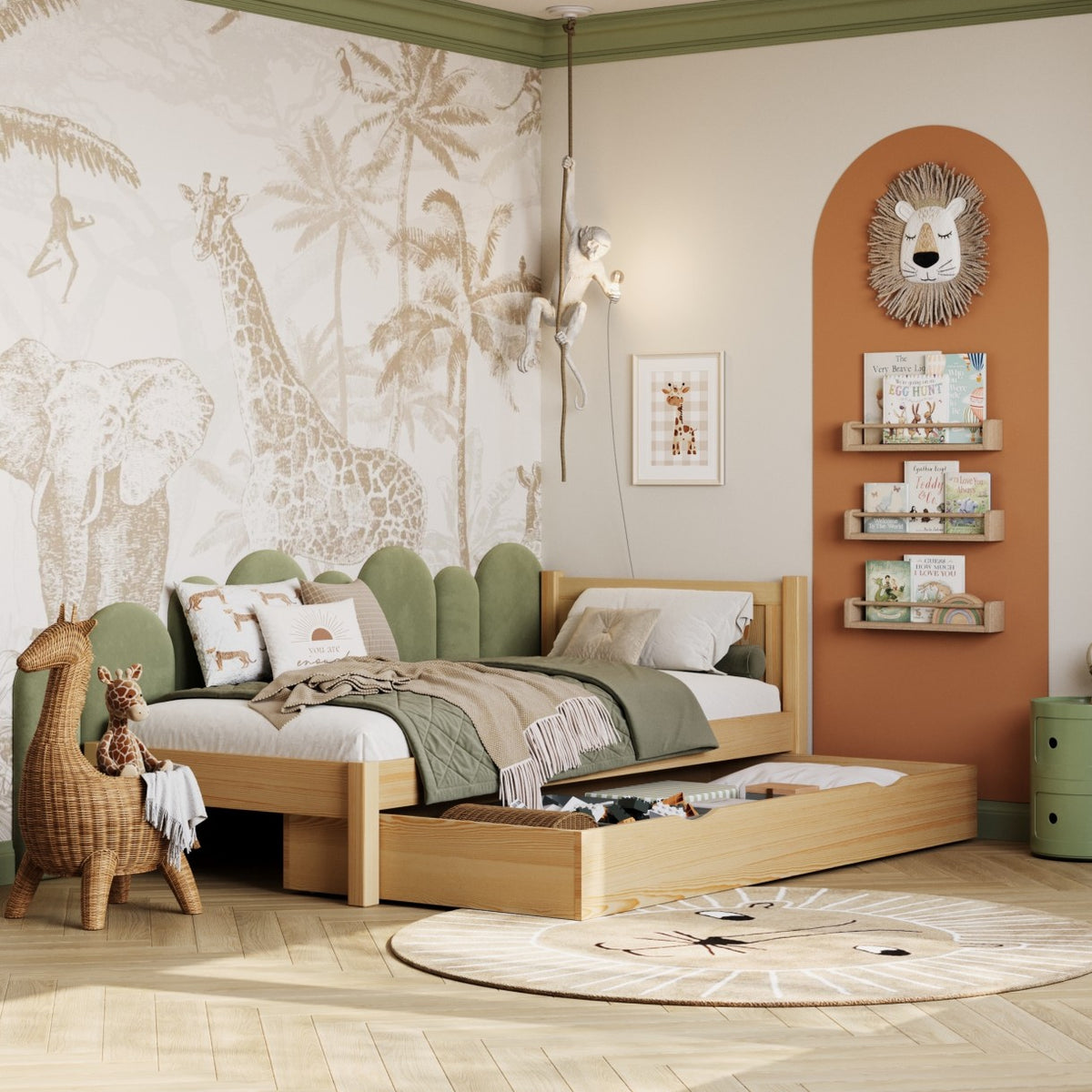 Lit pin naturel z tiroir – rangement spacieux, en bois, pour enfants Nizio