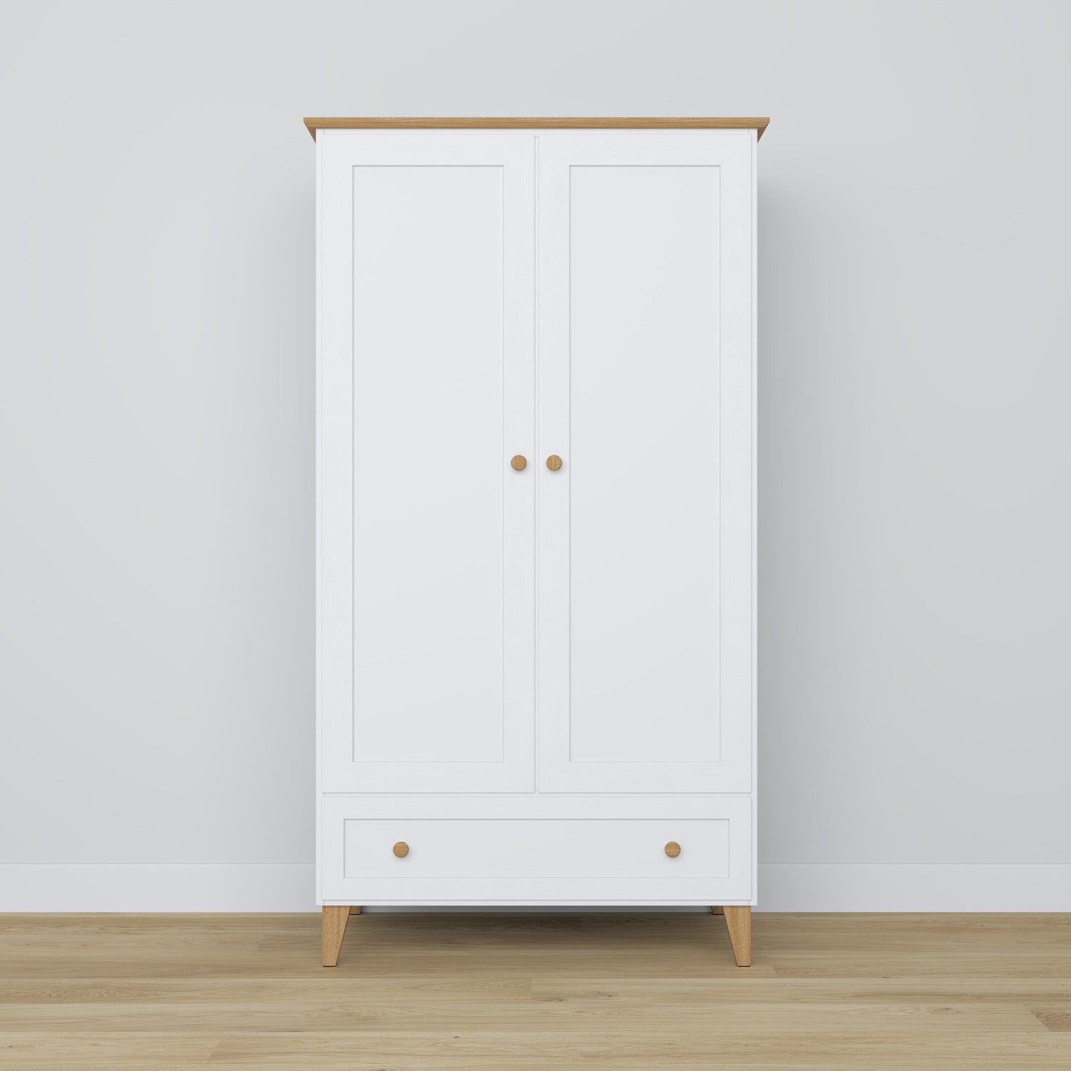 Armoire 2 portes z tiroir en bois blanc avec chêne – chambre, style scandinave