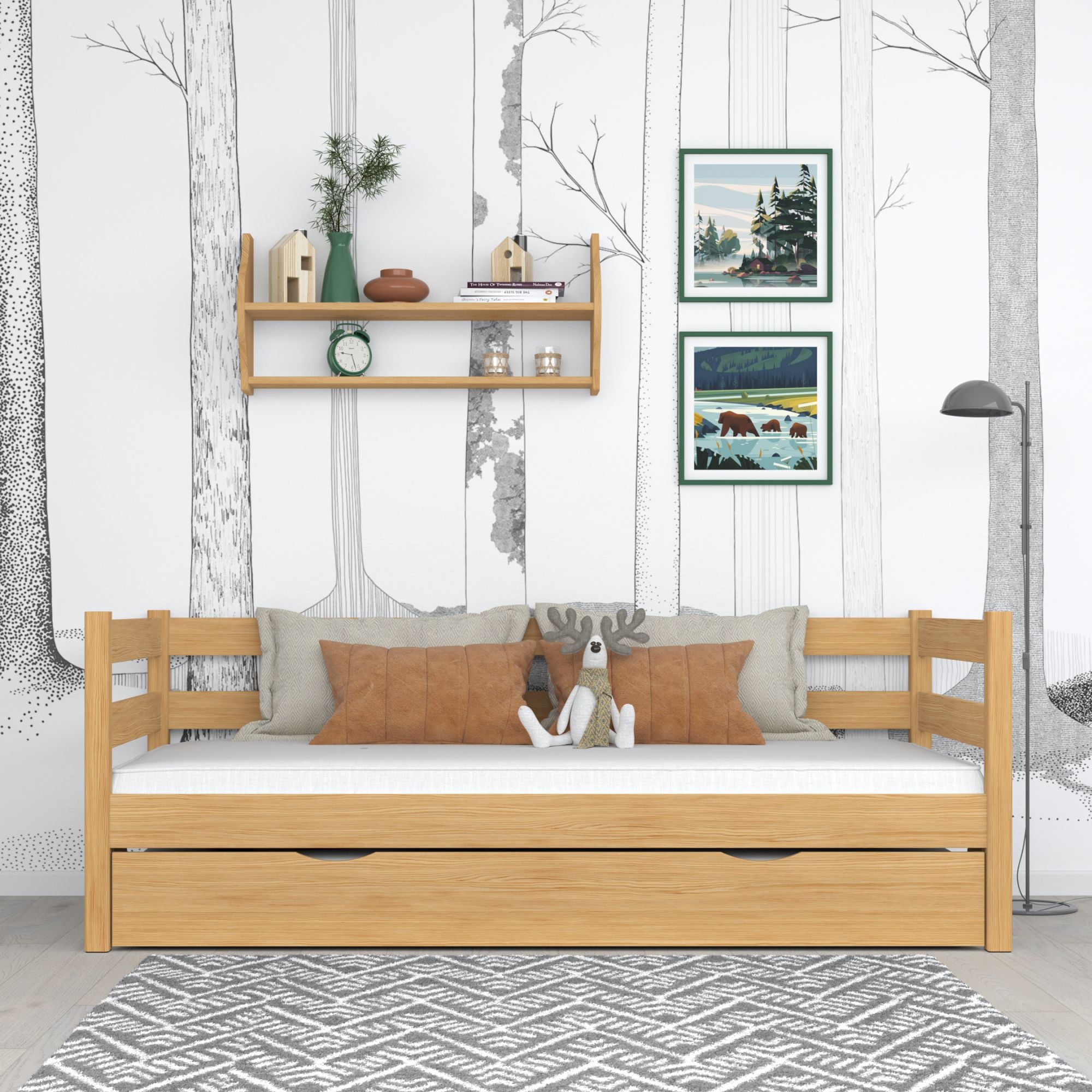 Sofa-lit pin naturel z tiroir na matelas – en bois, Nizio Home