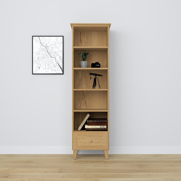 Bookcase with drawer oak natural oak 57 cm – living room and office, Scandinavian style