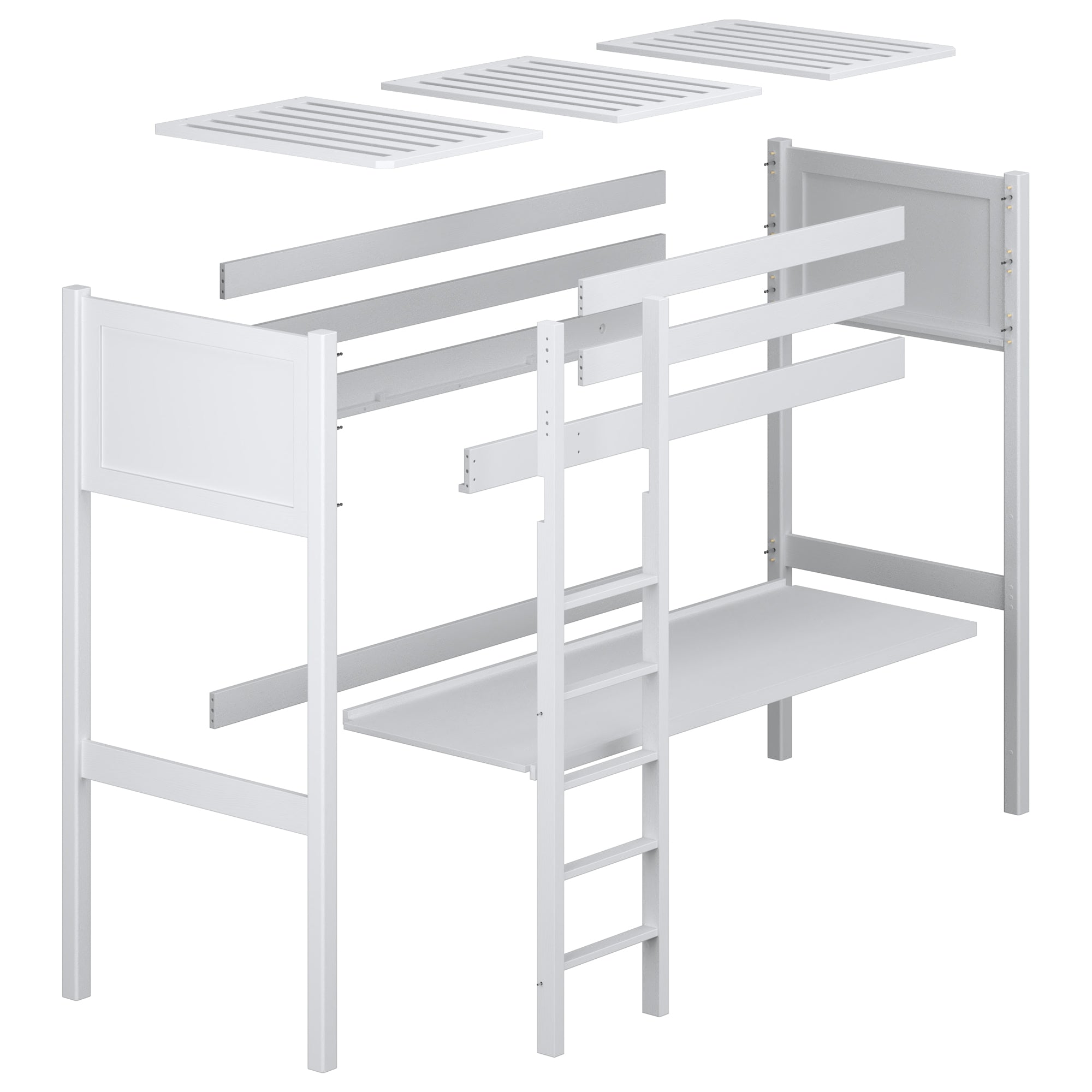 Loft bed with desk bleached oak oak – dimensions, Nizio Home