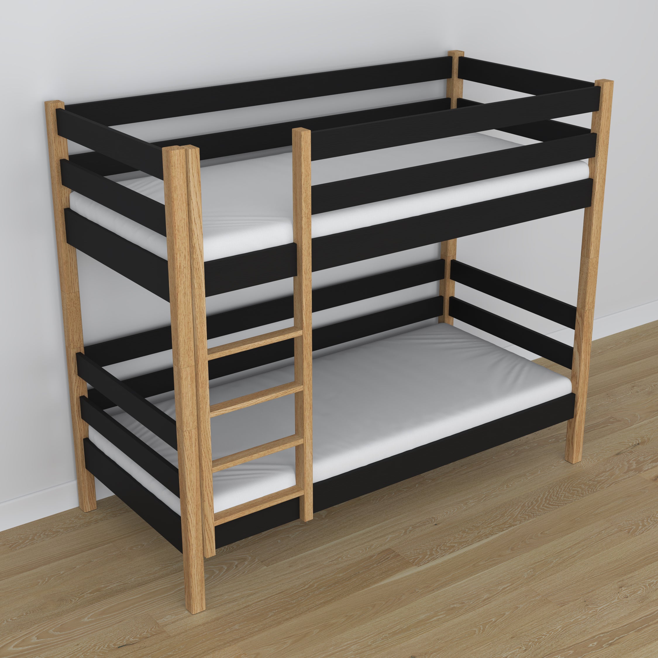 Etagenbett schwarz-eiche aus Holz – Maße und Schema, Nizio