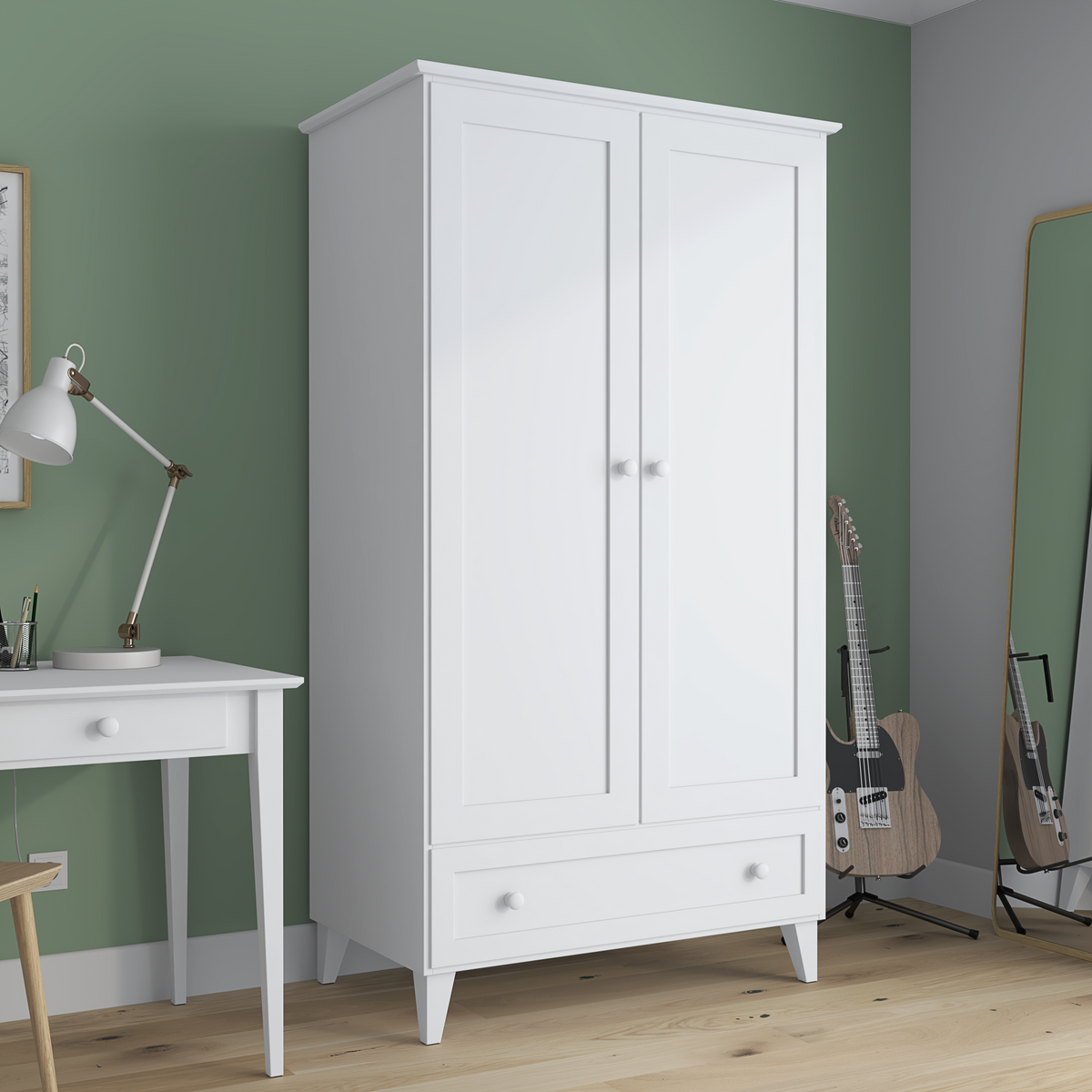 Armoire 2D1S Scandi en bois blanc