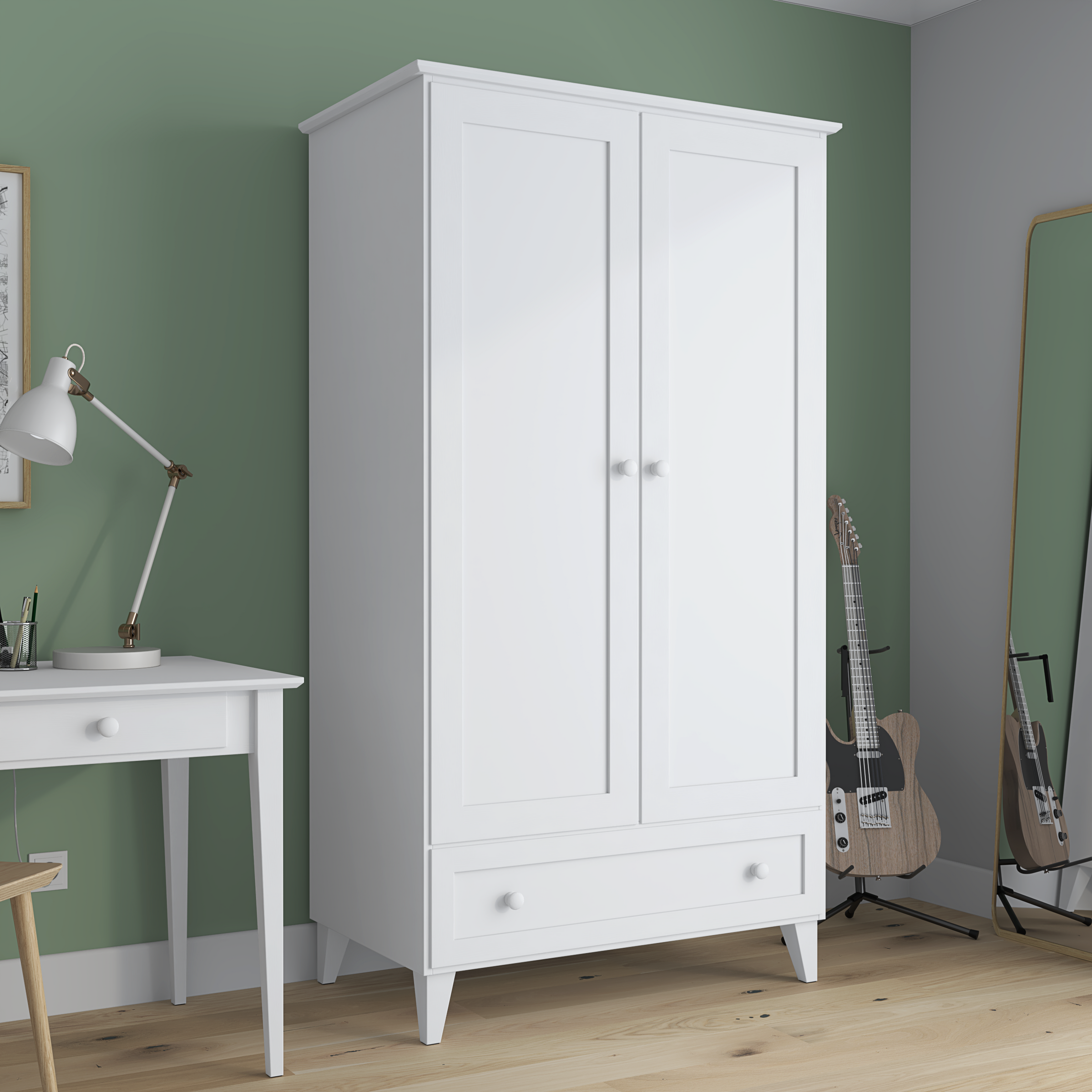Armoire 2D1S Scandi en bois blanc