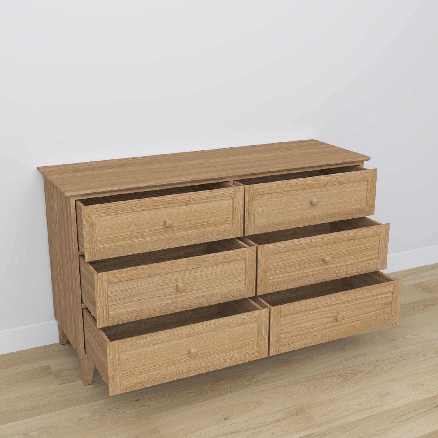 Kommode 6S Natureiche – Griff und Schubladenfront, Nahaufnahme Eichenholz
