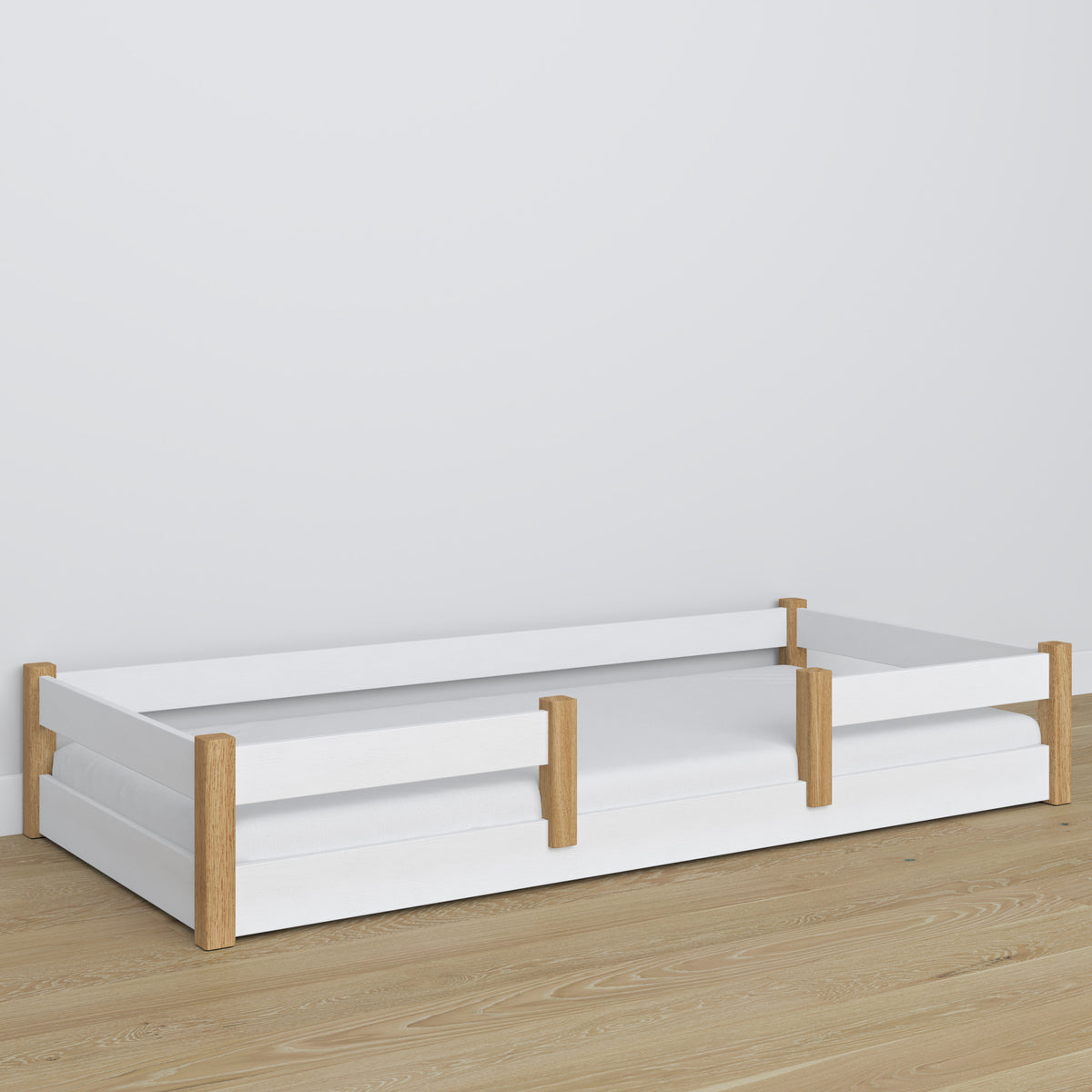 Lit bas blanc-chêne en bois – dimensions et schéma, Nizio