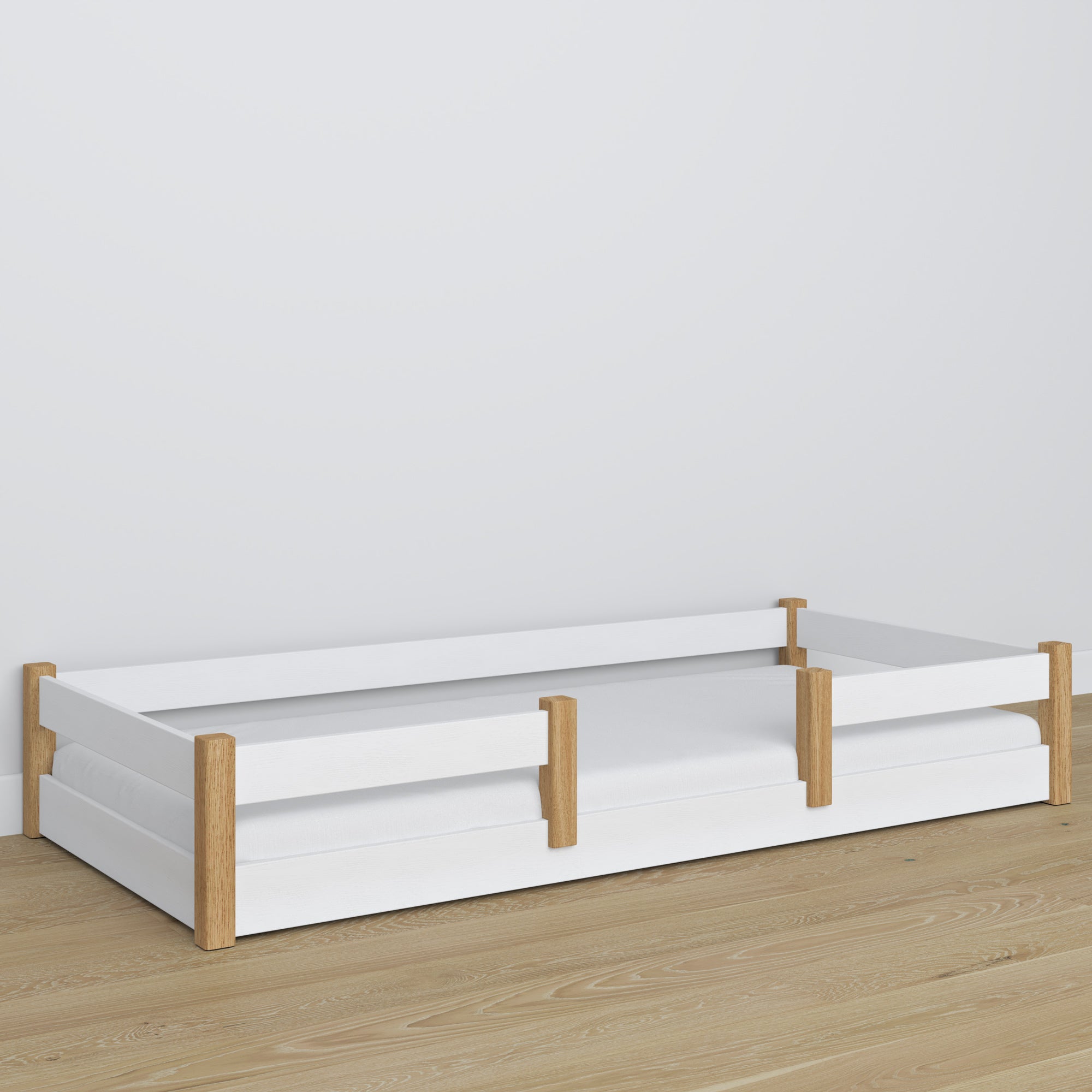 Lit bas blanc-chêne en bois – dimensions et schéma, Nizio