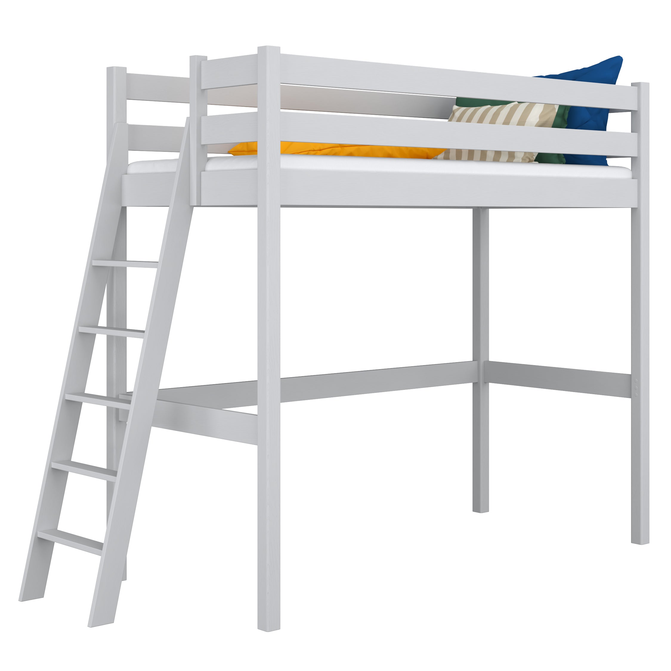 Hochbett aus Holz grau – Kinderzimmer, Massivholz, Scandi-Stil