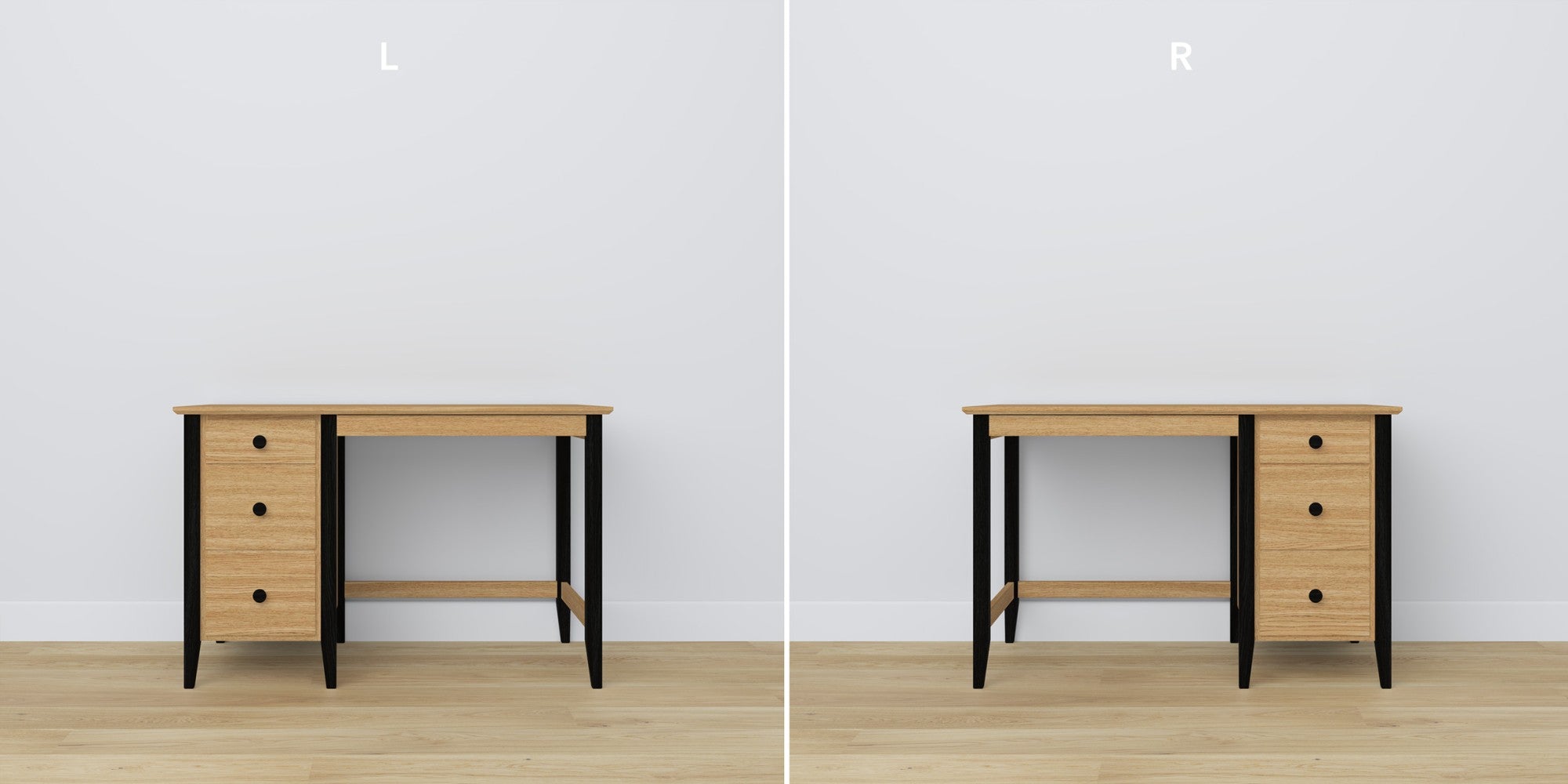 Bureau 3S en chêne chêne naturel avec noir w bureau – décoration scandinave, Nizio