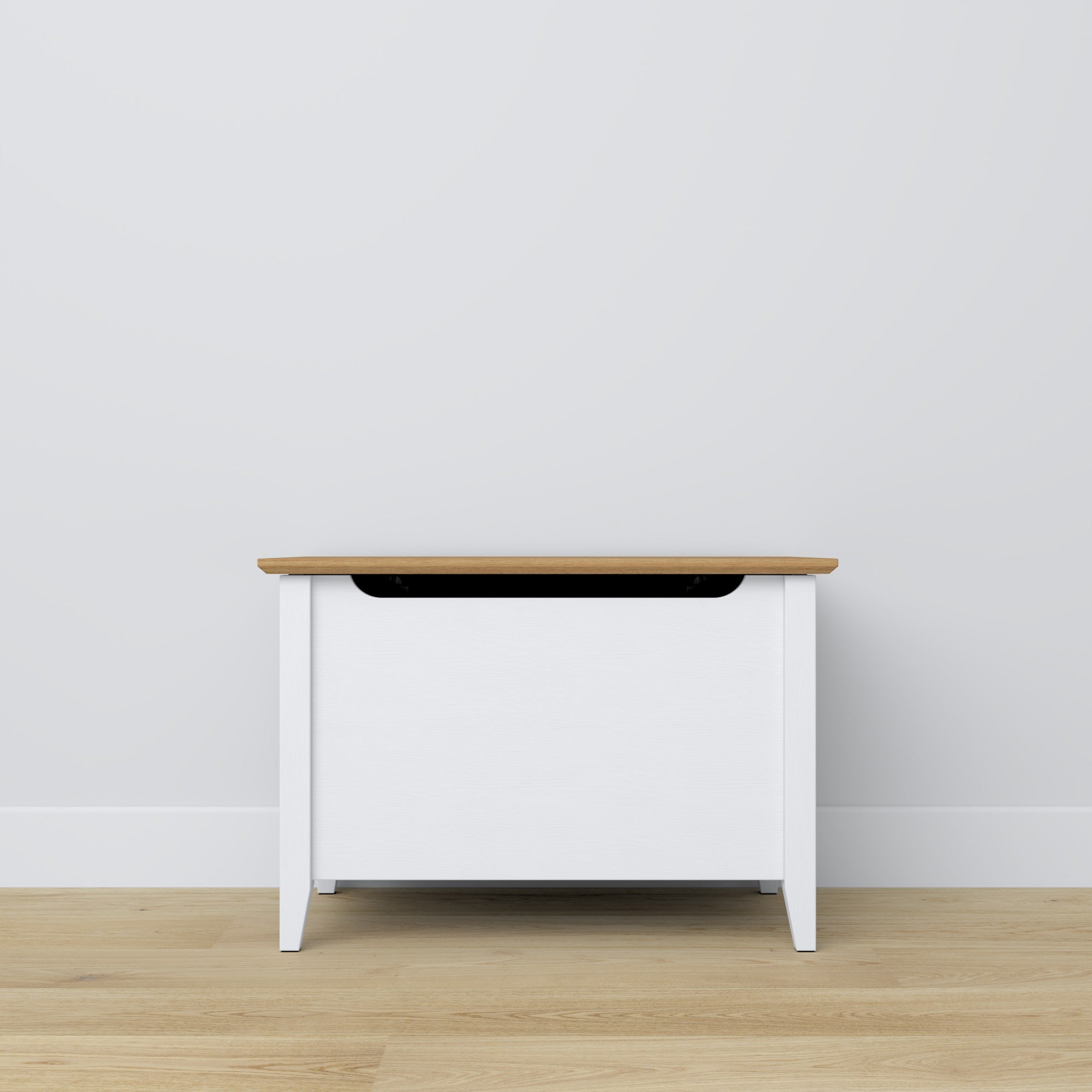 Coffre en bois blanc avec chêne – rangement et siège, style scandinave Nizio