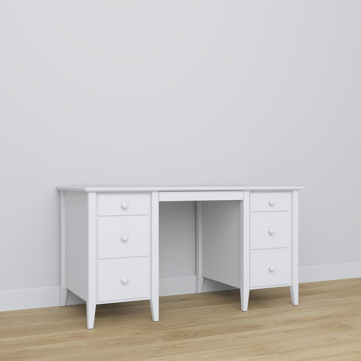 Bureau 6S blanc – en bois, plateau large, vue frontale, Nizio