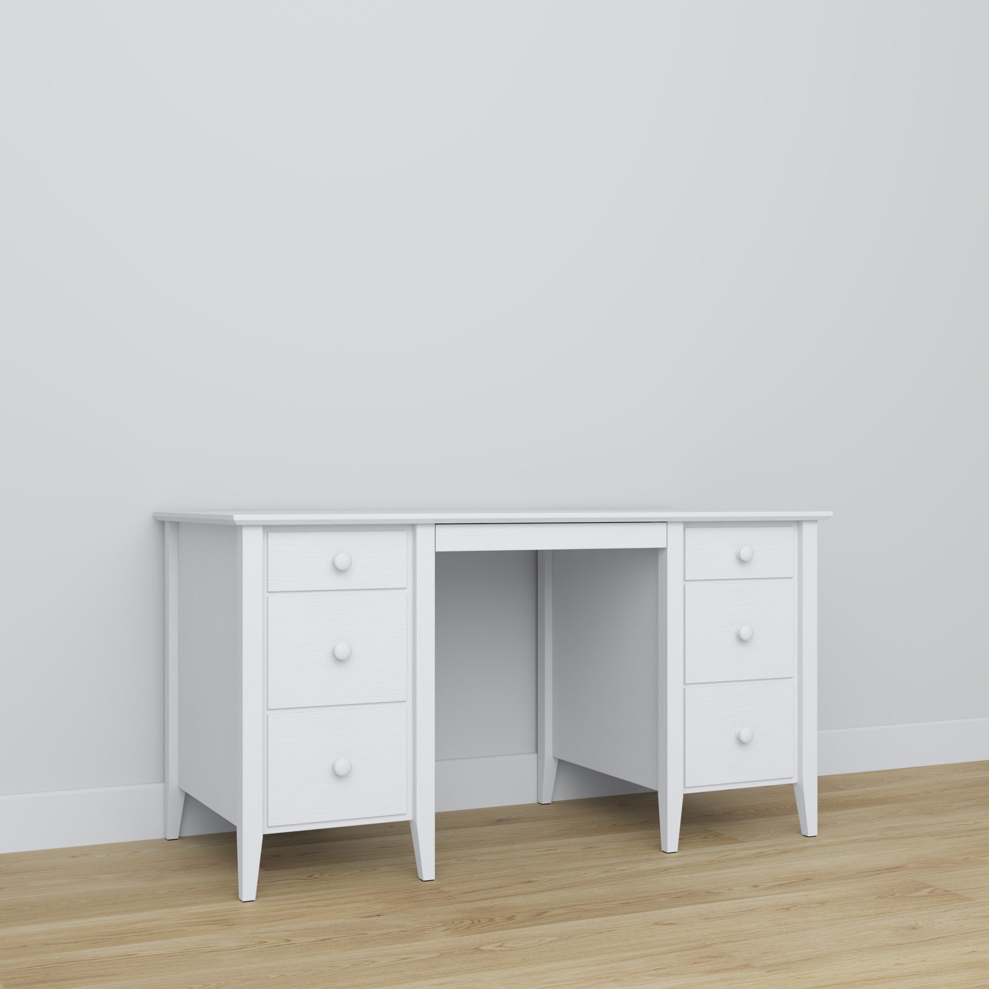 Bureau 6S blanc – en bois, plateau large, vue frontale, Nizio
