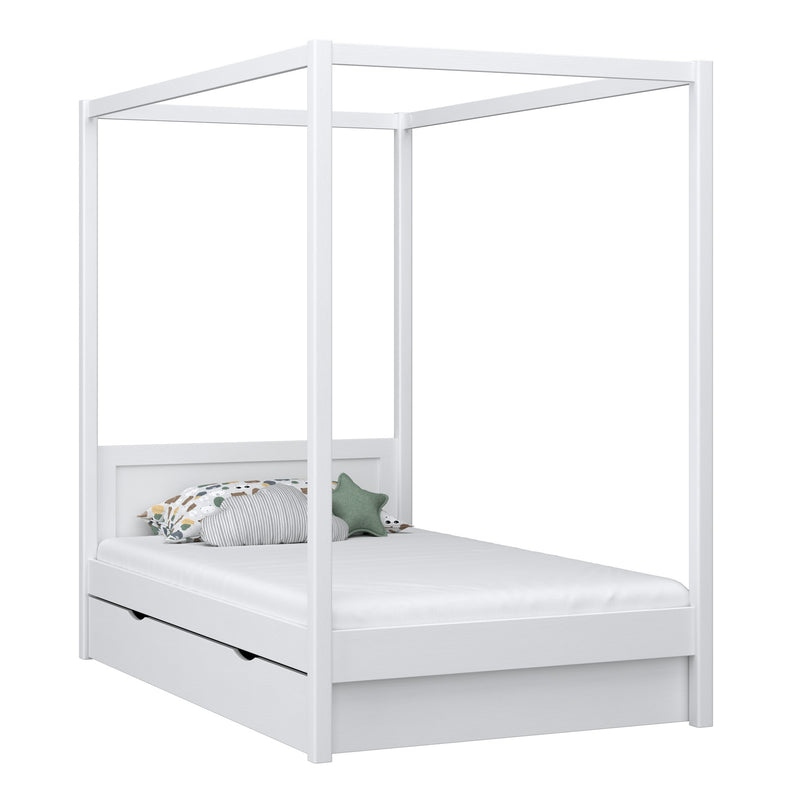 Einzelbett mit Baldachin und Schublade N02 aus Holz in Wunschfarbe RAL/NCS – Massivholz, Nizio