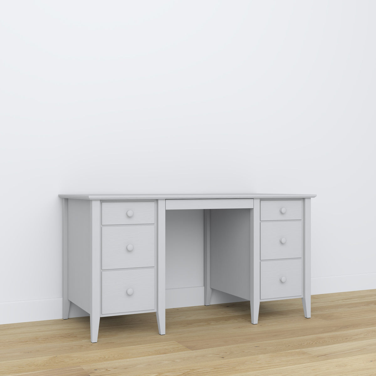 Bureau 6S gris – en bois, plateau large, vue frontale, Nizio