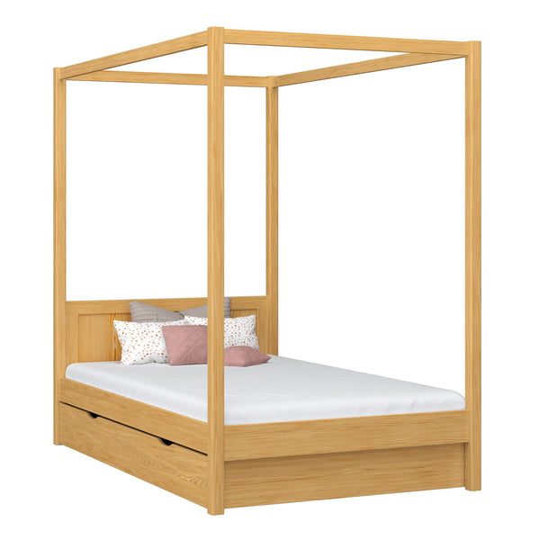 Wooden canopy bed with drawer natural pine – child’s room, scandi style