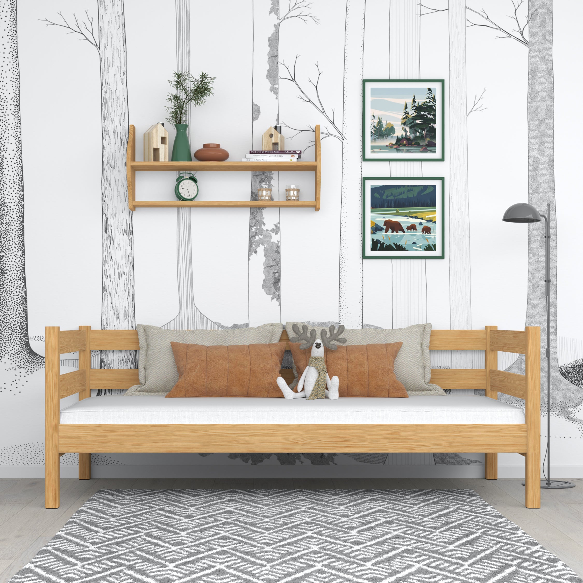 Sofabett Kiefer natur – seitliche Holzschutzleiste, Kindersicherheit