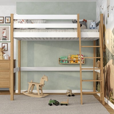 White and Oak Wooden Loft Bed – Children’s Room, Solid Wood, Scandi Style