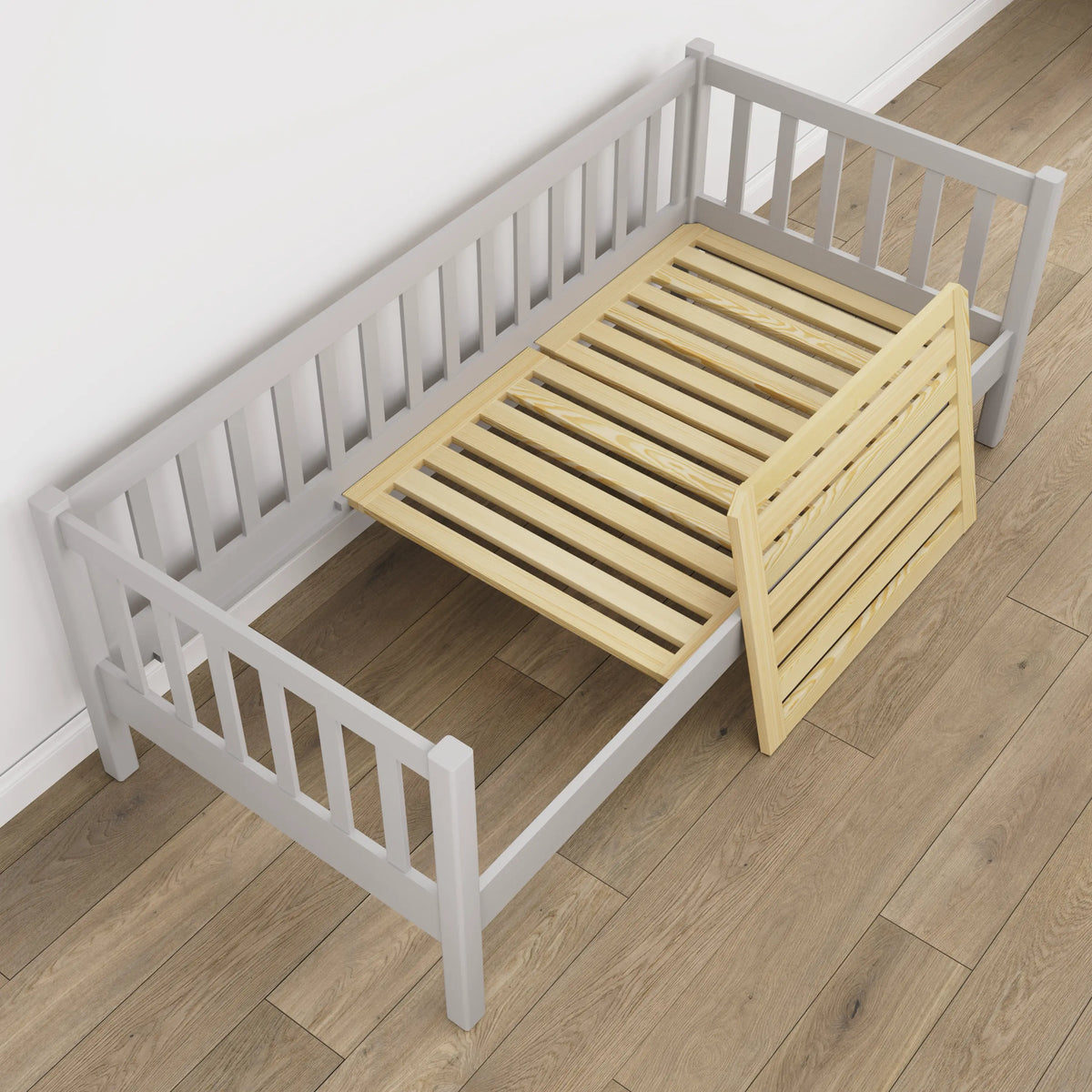 Bettsofa aus Holz Grau – Holz- und Verbindungsdetails, Nizio Home