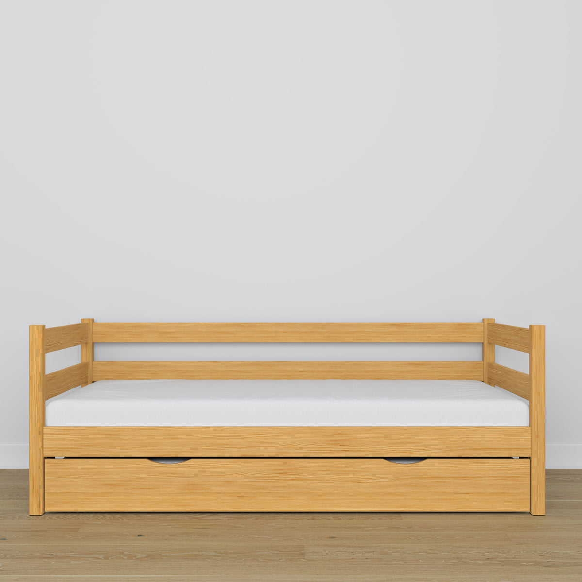 Sofa-lit avec tiroir pour matelas pin naturel en bois – dimensions, Nizio