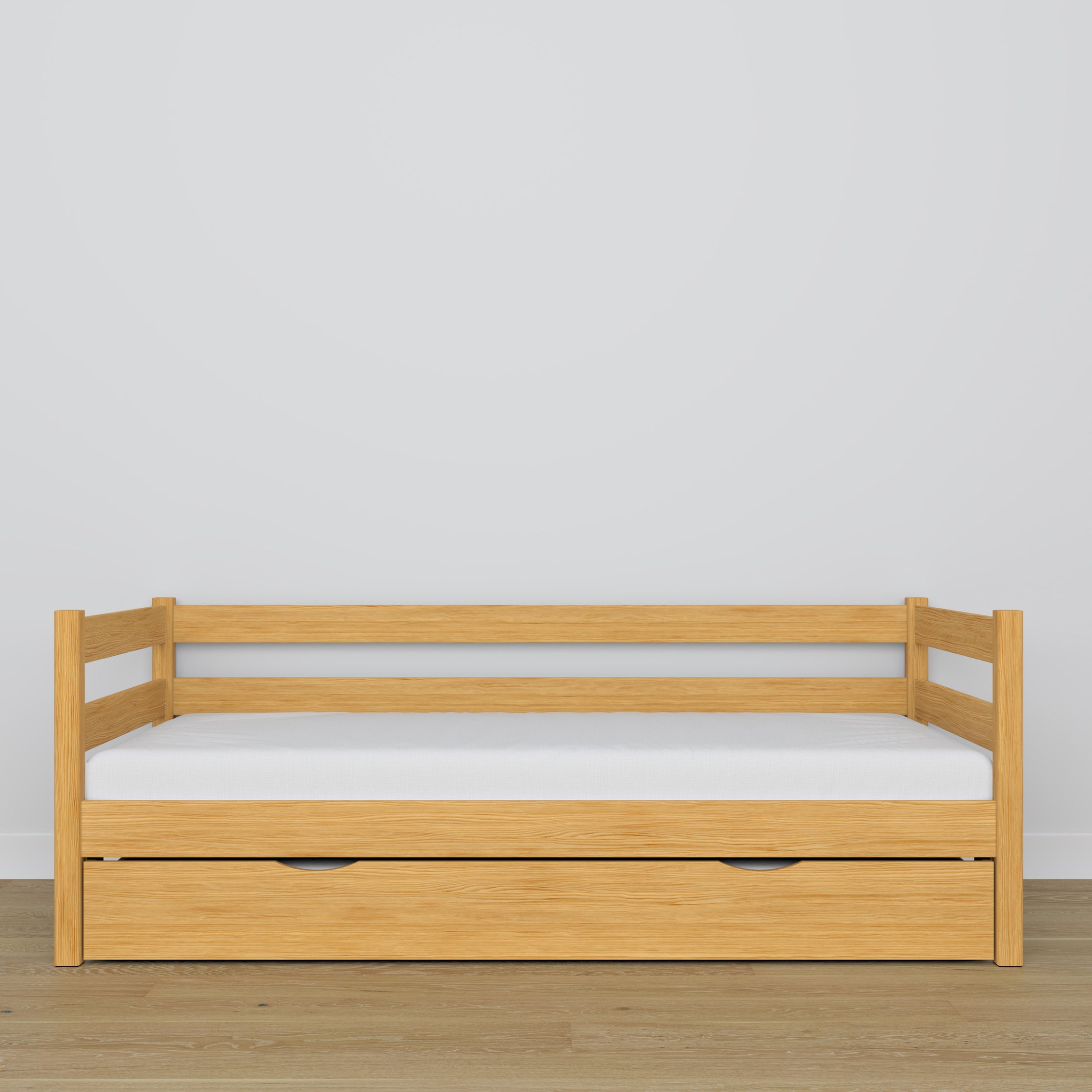 Sofa-lit avec tiroir pour matelas pin naturel en bois – dimensions, Nizio