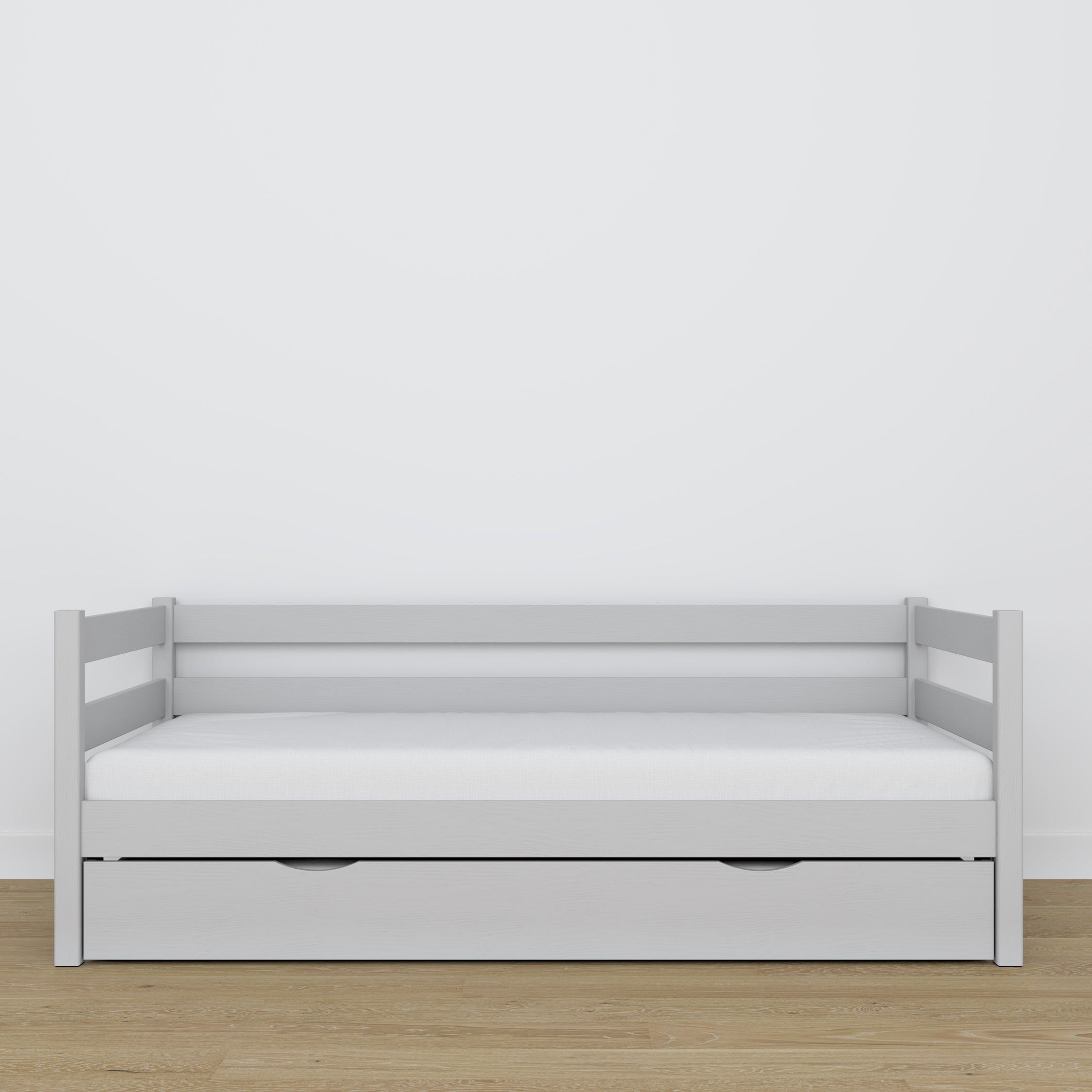 Sofabett mit Schublade für Matratze grau aus Holz – Maße, Nizio