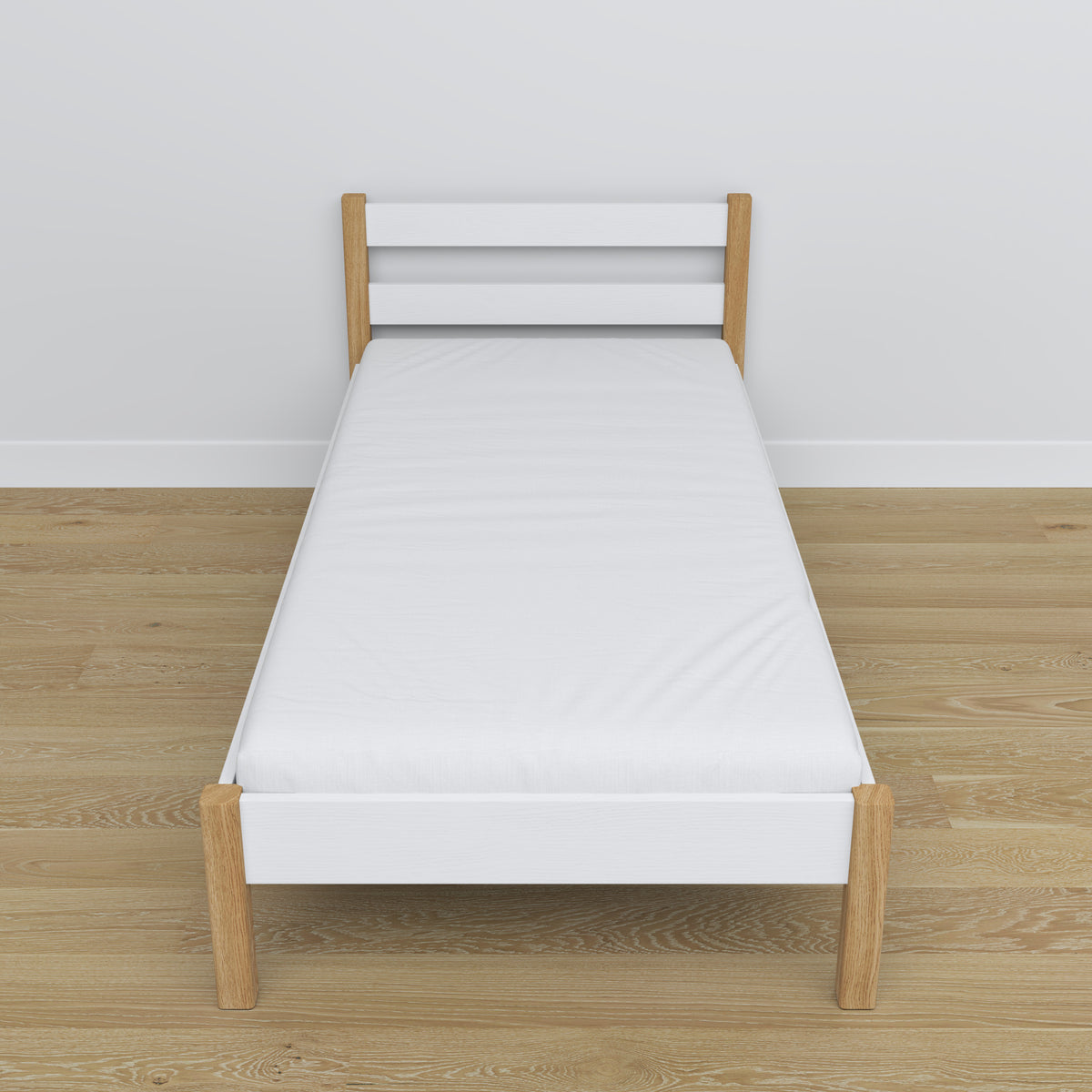 Bett Weiß-Eiche aus Holz – Maße und Schema, Nizio Home