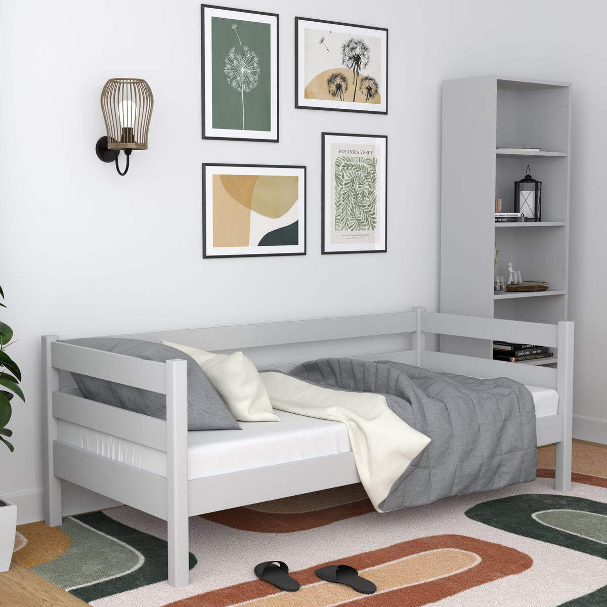 Sofabett grau im Kinderzimmer – scandi Einrichtung, Holz