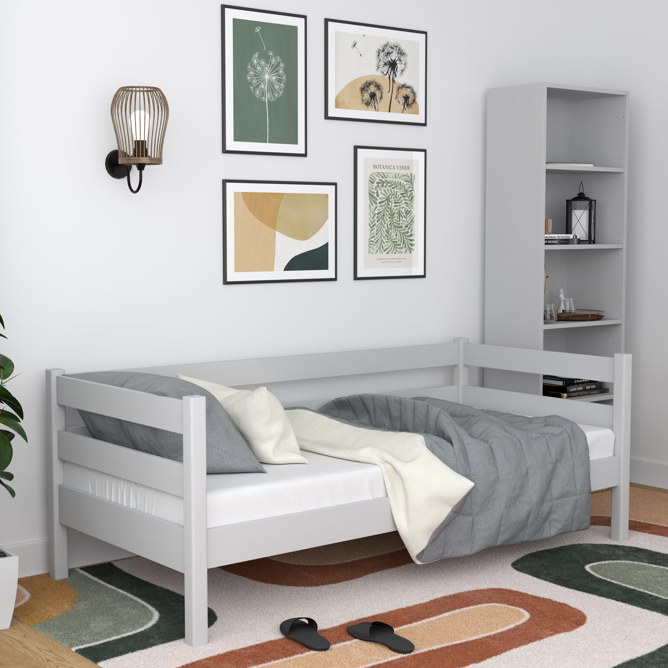 Sofabett grau im Kinderzimmer – scandi Einrichtung, Holz