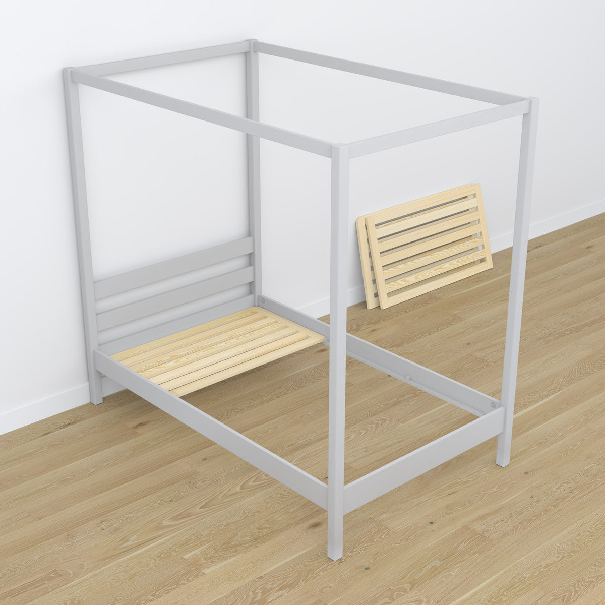 Lit à baldaquin en bois gris – décoration de chambre d'enfant scandinave