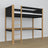 Loft bed black/oak – wooden desk under the sleeping area, scandi children’s room