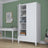 Armoire 2D1S en bois blanc – portes ouvertes, tringle et étagères intérieures