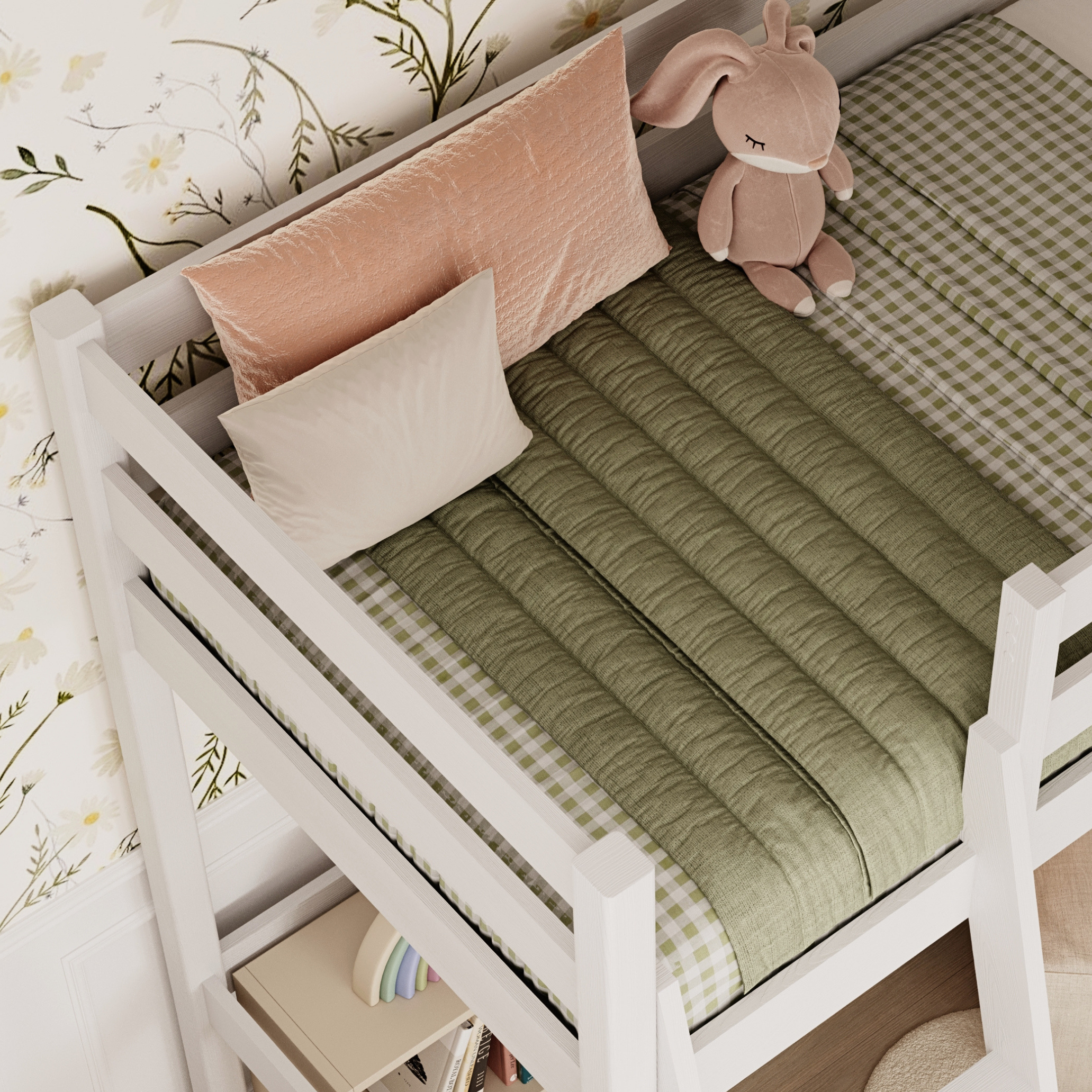 Hochbett aus Holz, Weiß – Details der Verbindungen und Leiter, Nizio Home