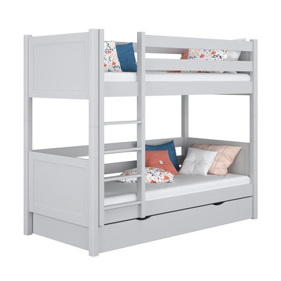 Grey Wooden Bunk Bed with Drawer – Children’s Room, Solid Wood, Scandi