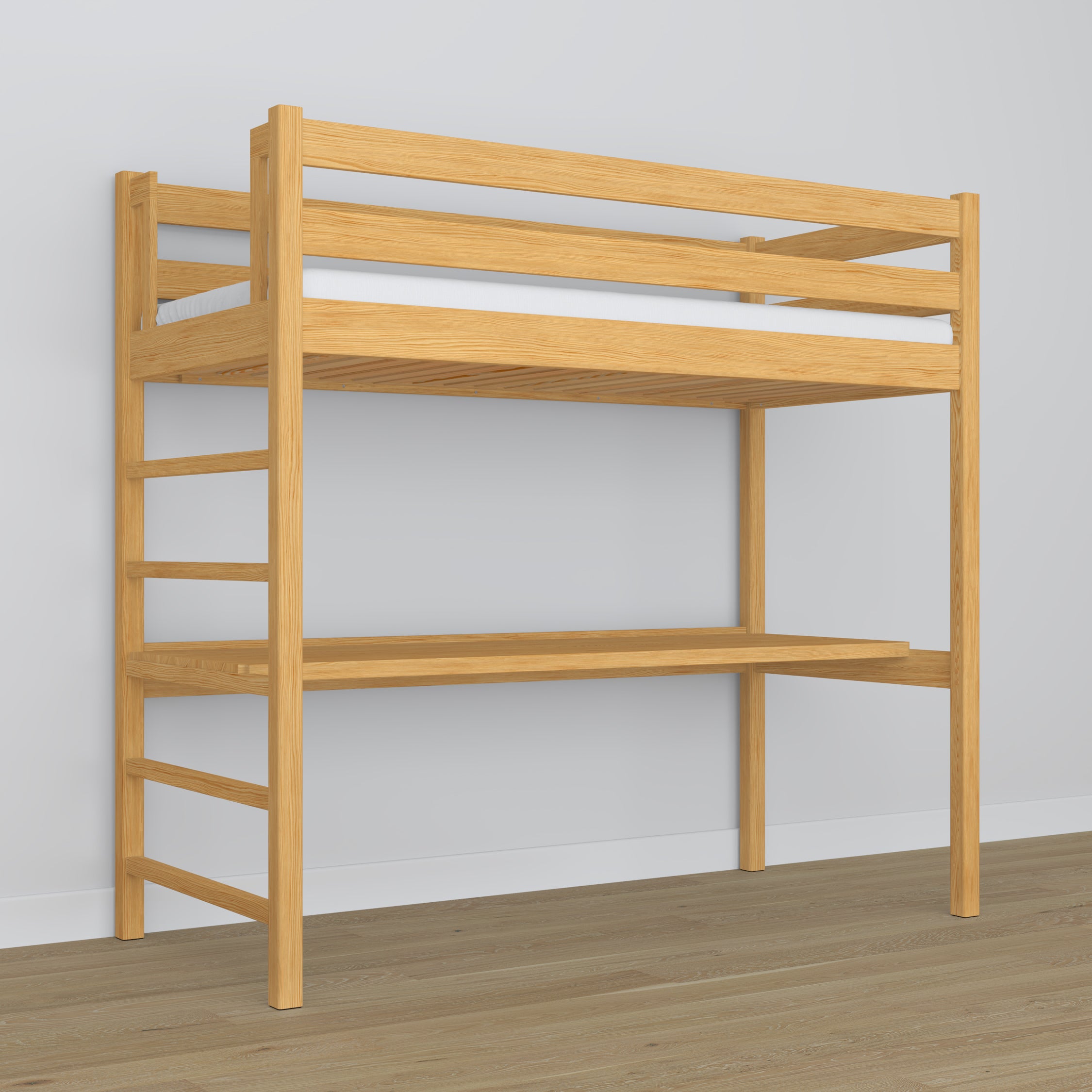 Hochbett mit Schreibtisch Kiefer natur aus Holz – Maße, Nizio Home