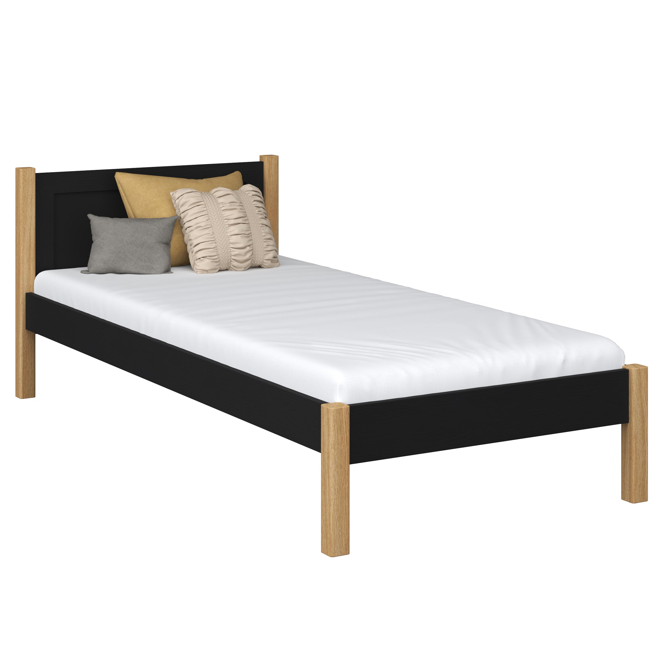 Einzelbett aus Holz schwarz-eiche – Kinderzimmer, Massivholz, Scandi-Stil