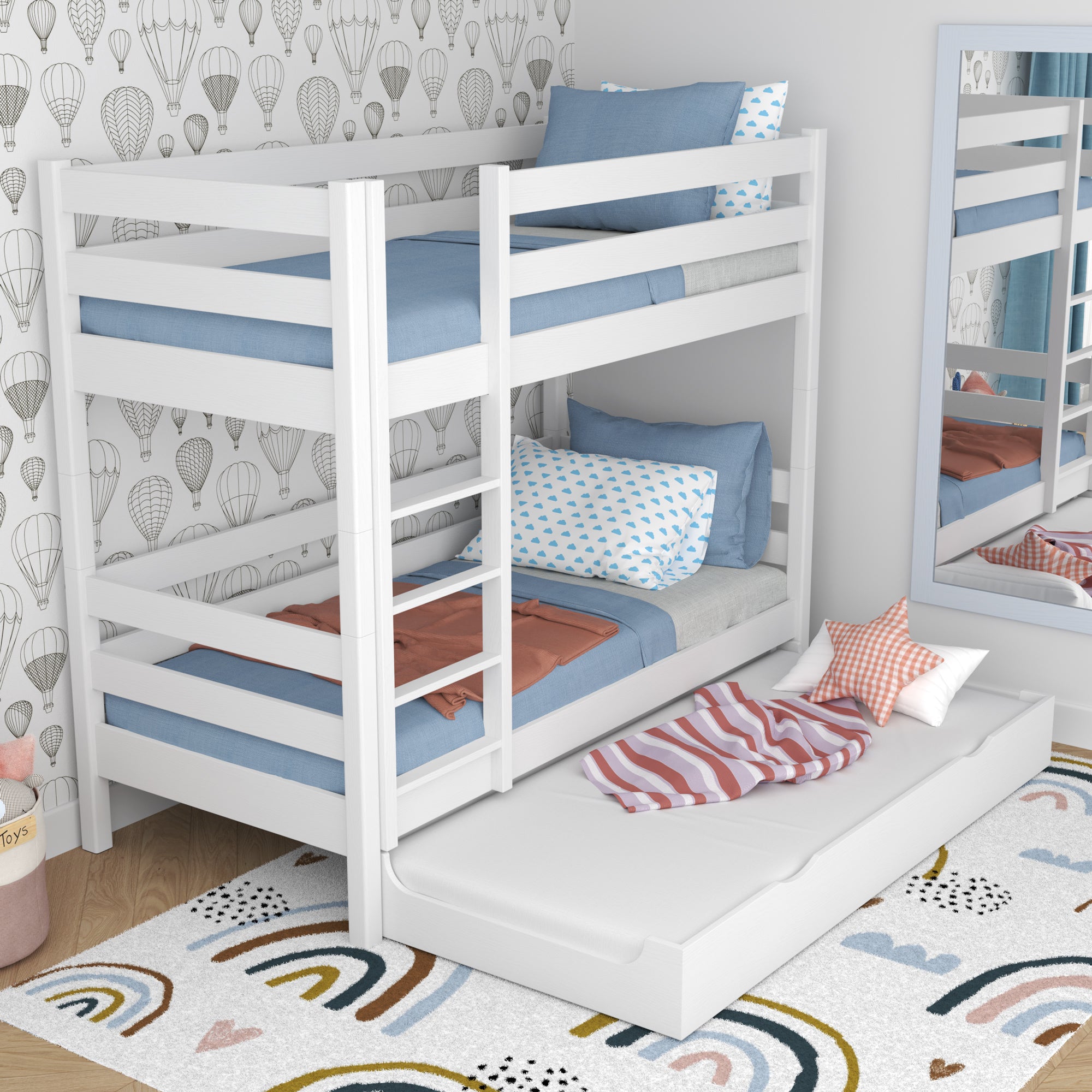 Lit superposé blanc pour enfants – tiroir na matelas, en bois, Nizio