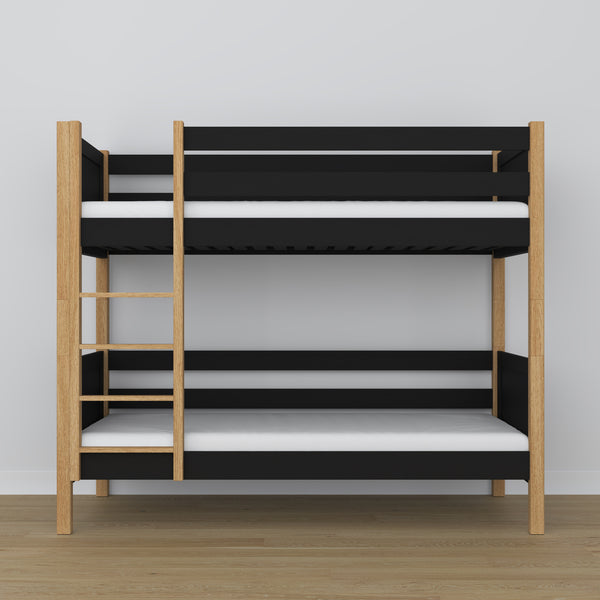 Black and Oak Bunk Bed – Wooden Ladder and Safety Rail, Nizio Home